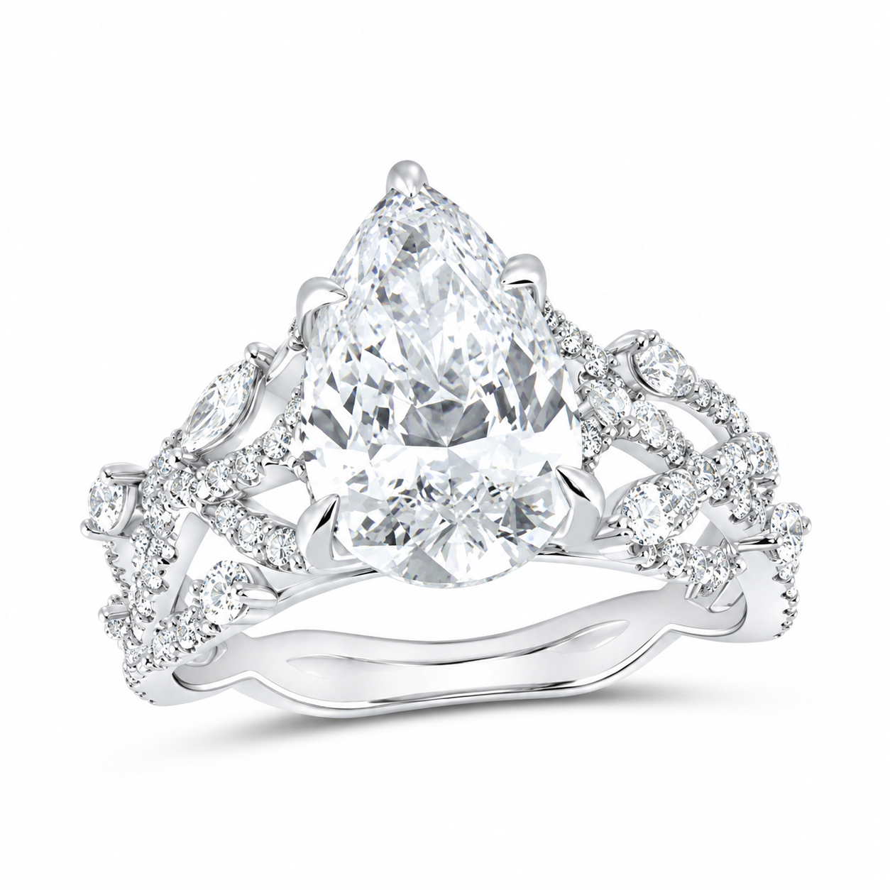 14K White Gold 3 7/8 CTW Lab-Grown Diamond Pear Engagement Ring, photo 1