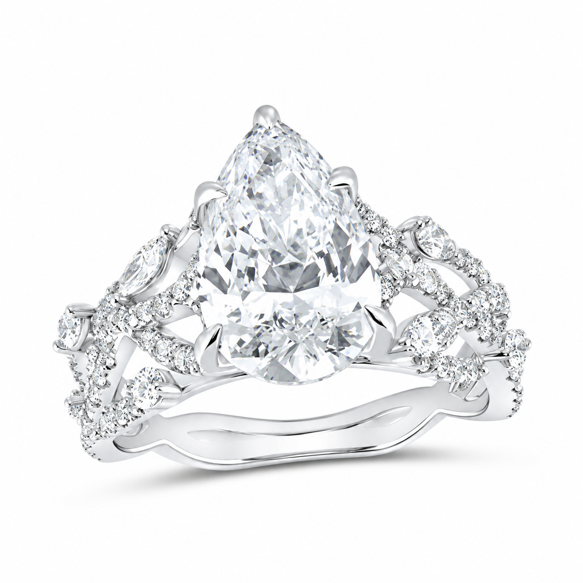 14K White Gold 3 7/8 CTW Lab-Grown Diamond Pear Engagement Ring, photo 1