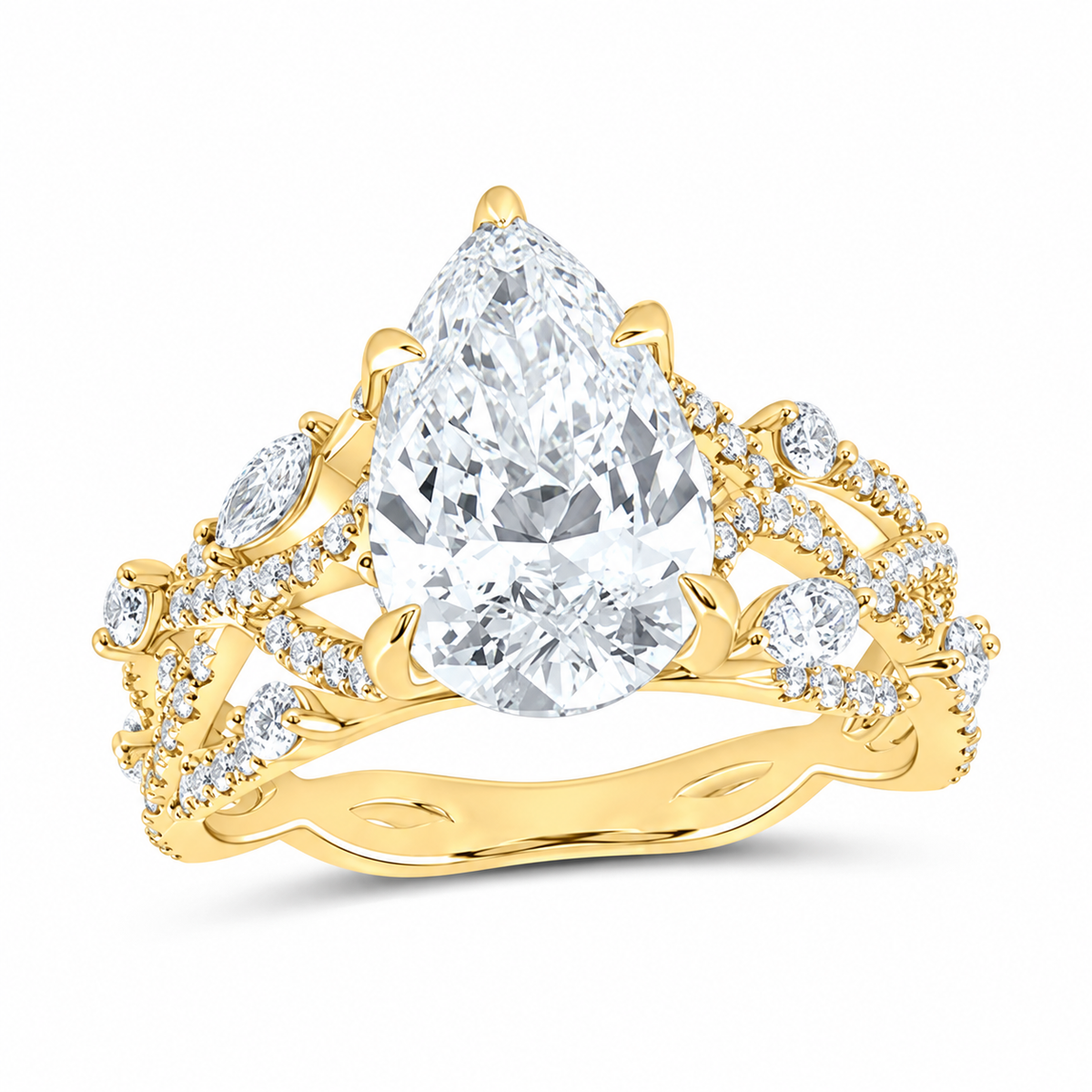 14K Yellow Gold 3 7/8 CTW Lab-Grown Diamond Pear Engagement Ring, photo 1