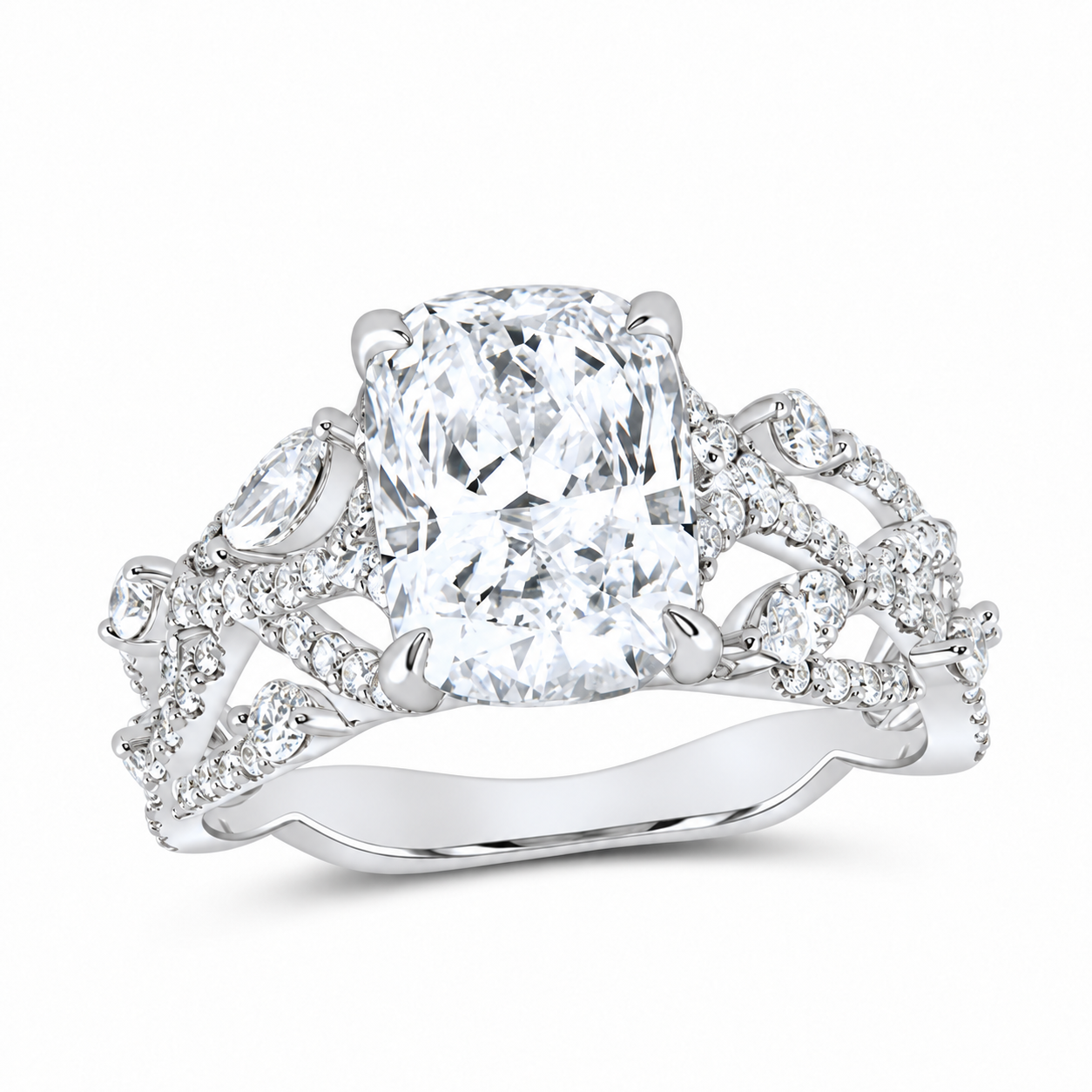 14K White Gold 3 7/8 CTW Lab-Grown Diamond Cushion Engagement Ring, photo 1