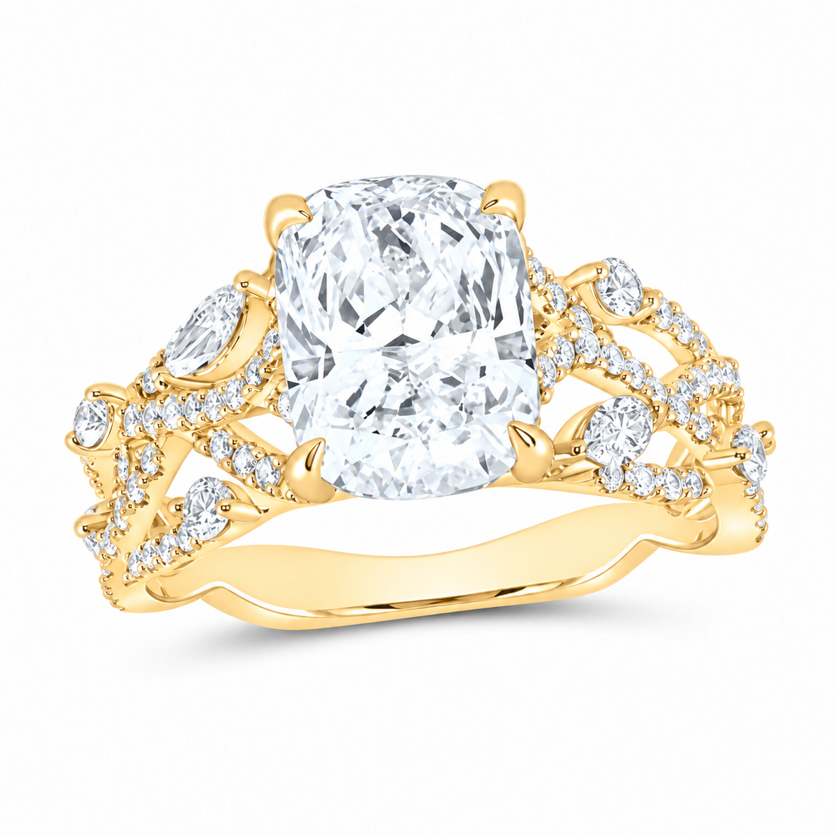 14K Yellow Gold 3 7/8 CTW Lab-Grown Diamond Cushion Engagement Ring, photo 1