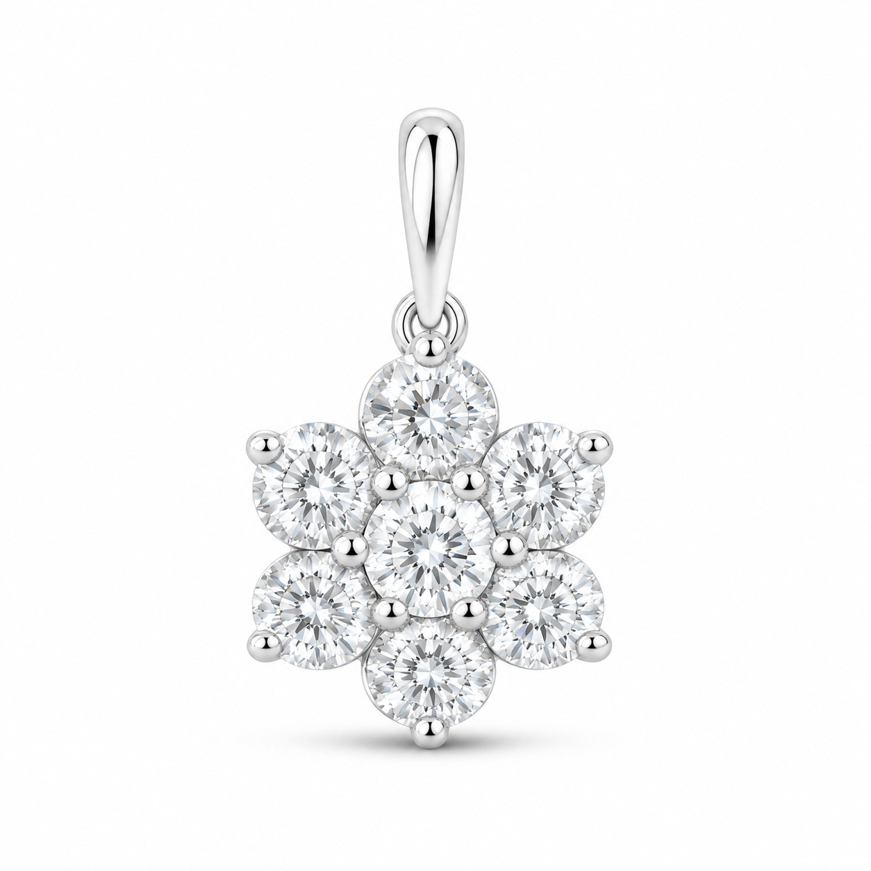 14K White Gold 1 CTW Lab-Grown Diamond Flower Pendant, photo 1
