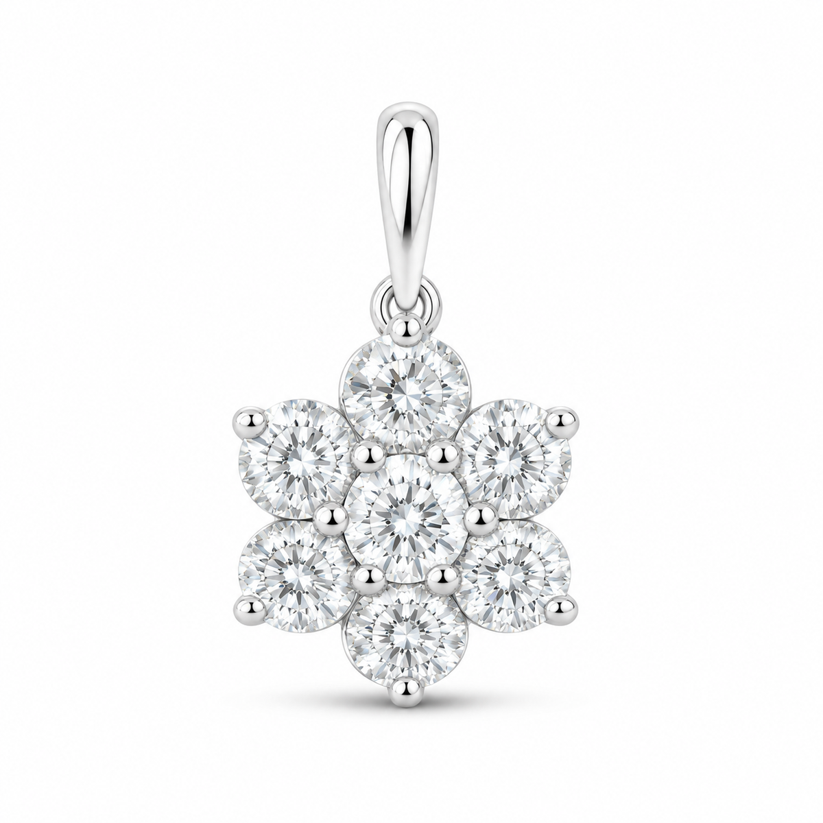 14K White Gold 1 CTW Lab-Grown Diamond Flower Pendant, photo 1