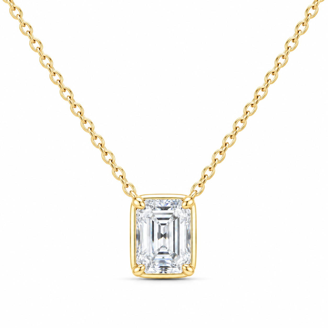 14K Yellow Gold 1 CTW Lab-Grown Diamond Emerald Necklace, photo 1