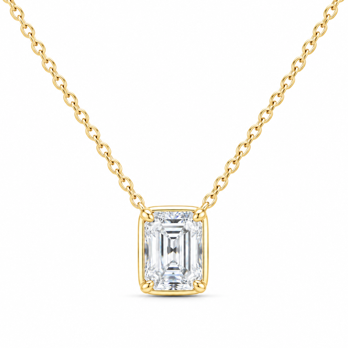 14K Yellow Gold 1 CTW Lab-Grown Diamond Emerald Necklace, photo 1
