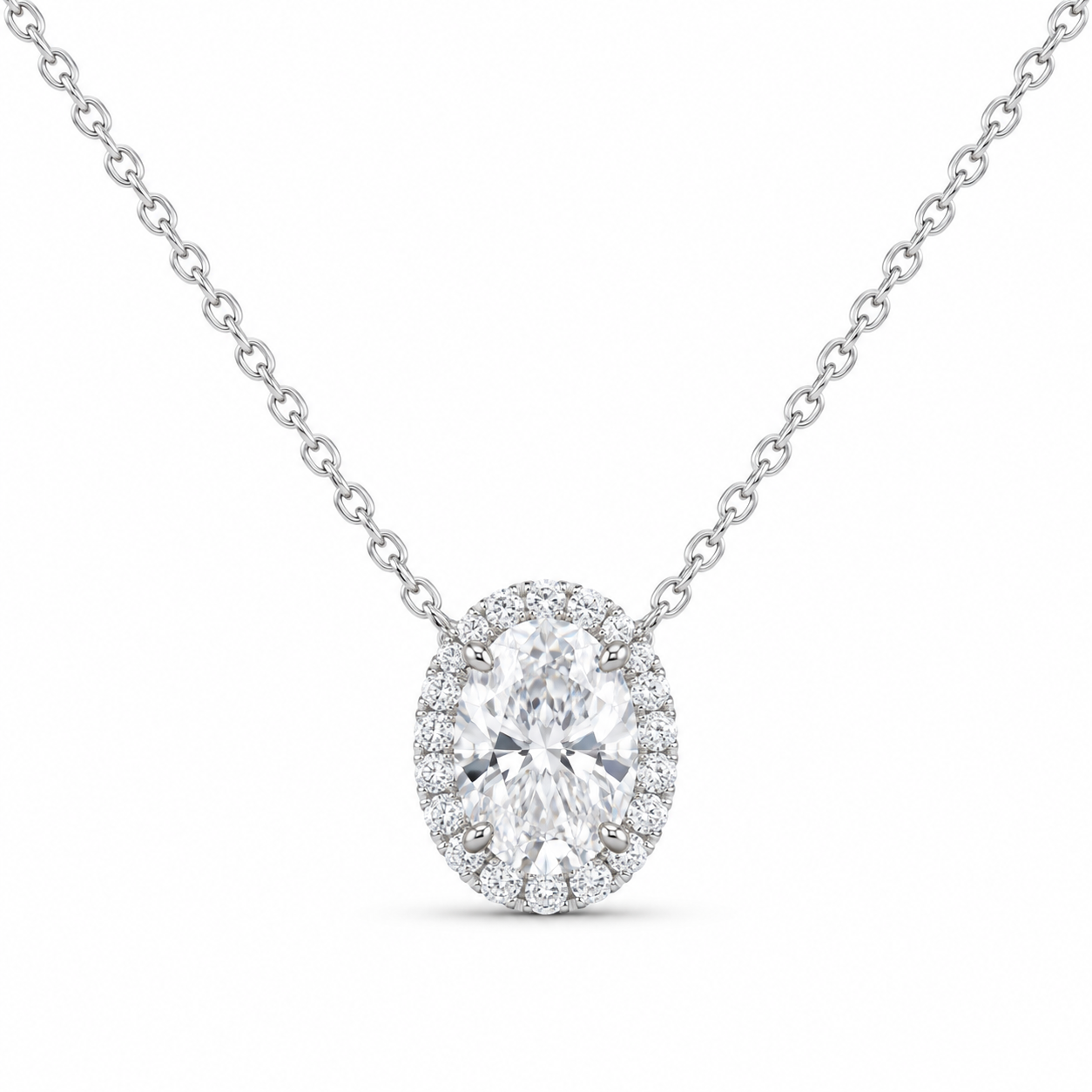 14K White Gold 2 CTW Lab-Grown Diamond Oval Necklace, photo 1