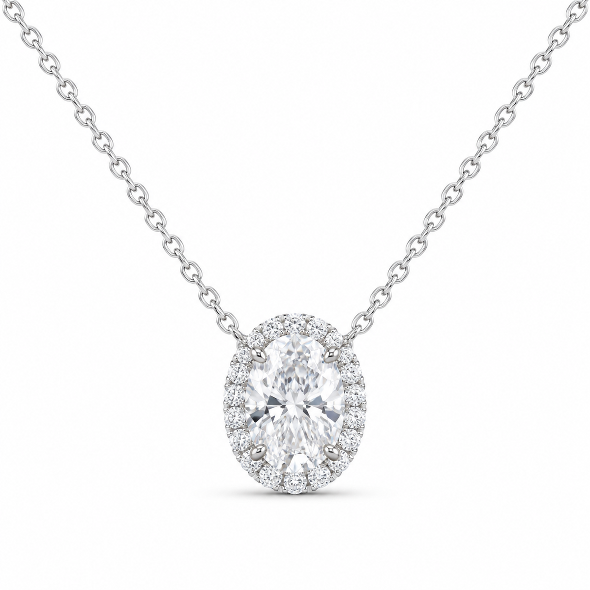 14K White Gold 2 CTW Lab-Grown Diamond Oval Necklace, photo 1