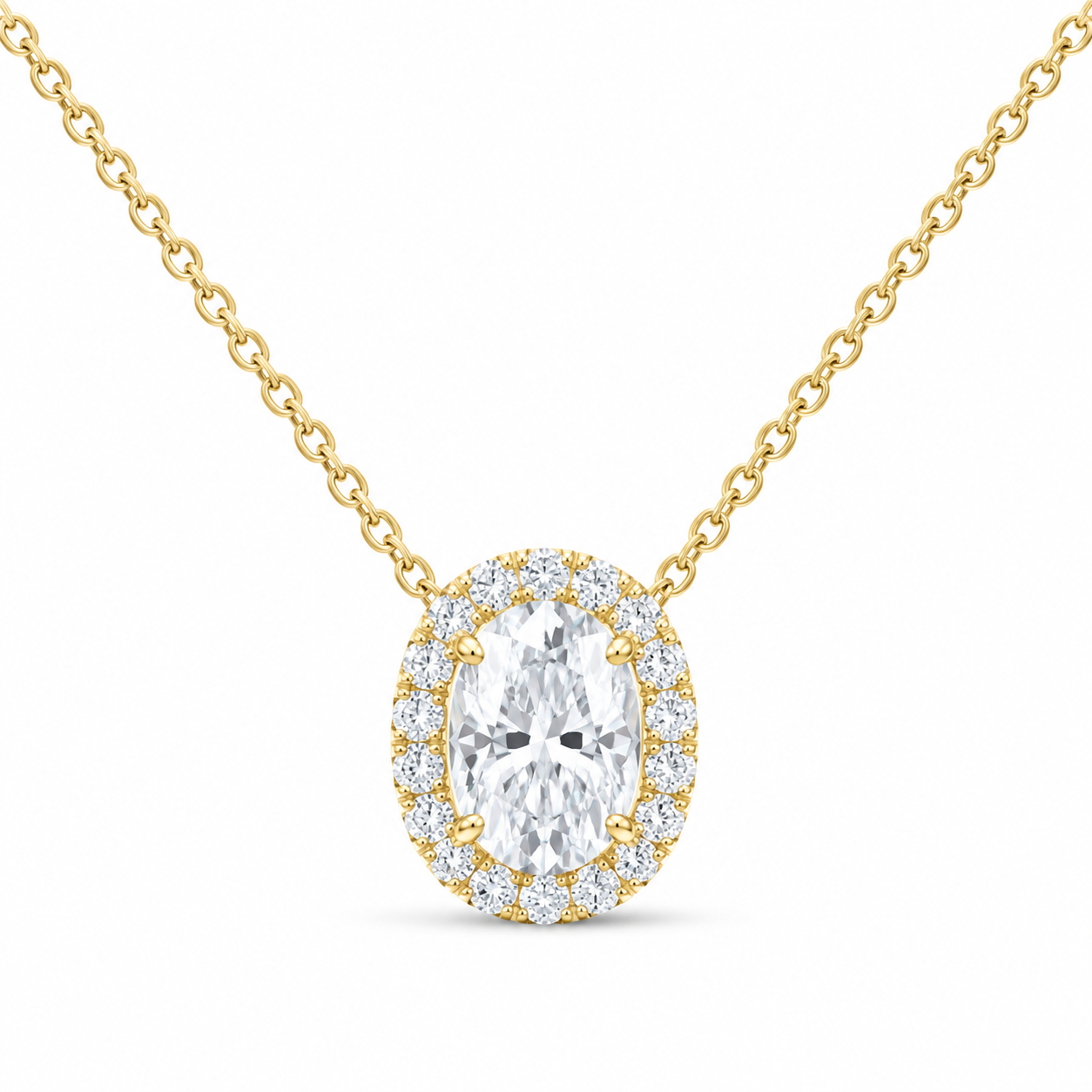 14K Yellow Gold 2 CTW Lab-Grown Diamond Oval Necklace, photo 1