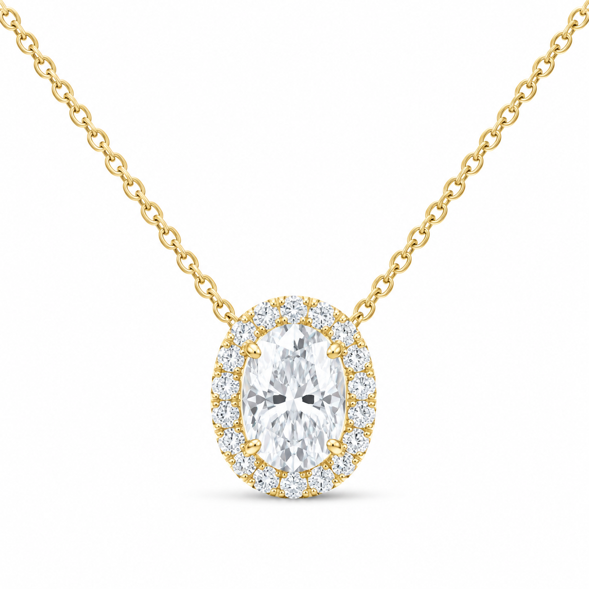 14K Yellow Gold 2 CTW Lab-Grown Diamond Oval Necklace, photo 1