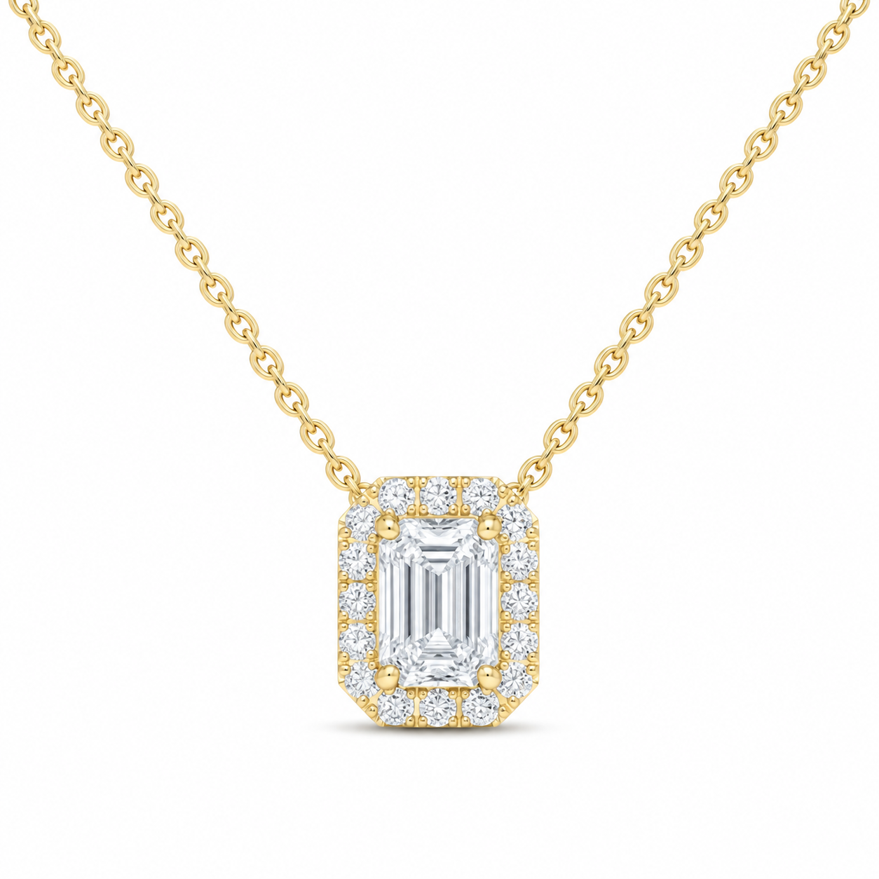 14K Yellow Gold 1 7/8 CTW Lab-Grown Diamond Emerald Halo Necklace, photo 1