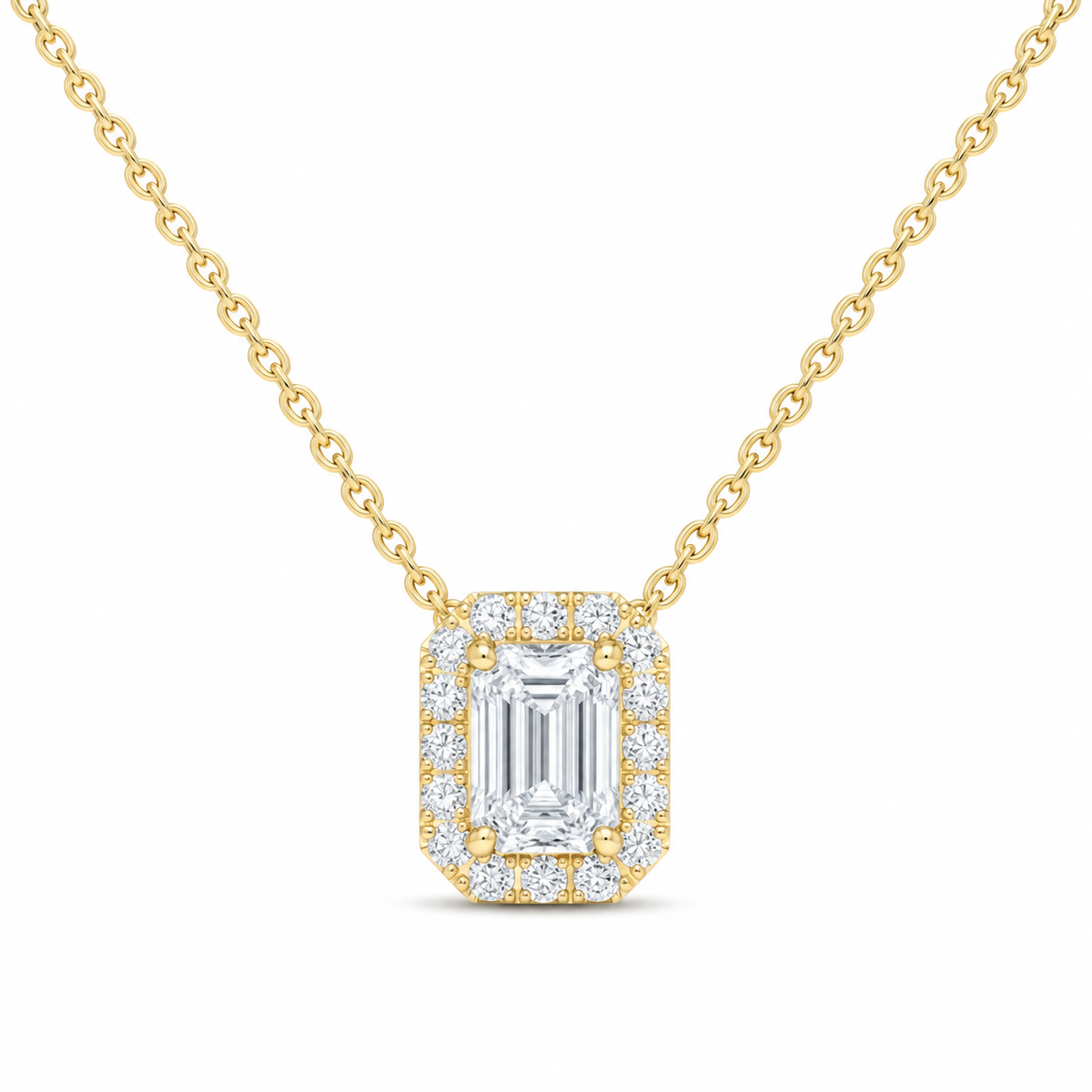 14K Yellow Gold 1 7/8 CTW Lab-Grown Diamond Emerald Halo Necklace, photo 1