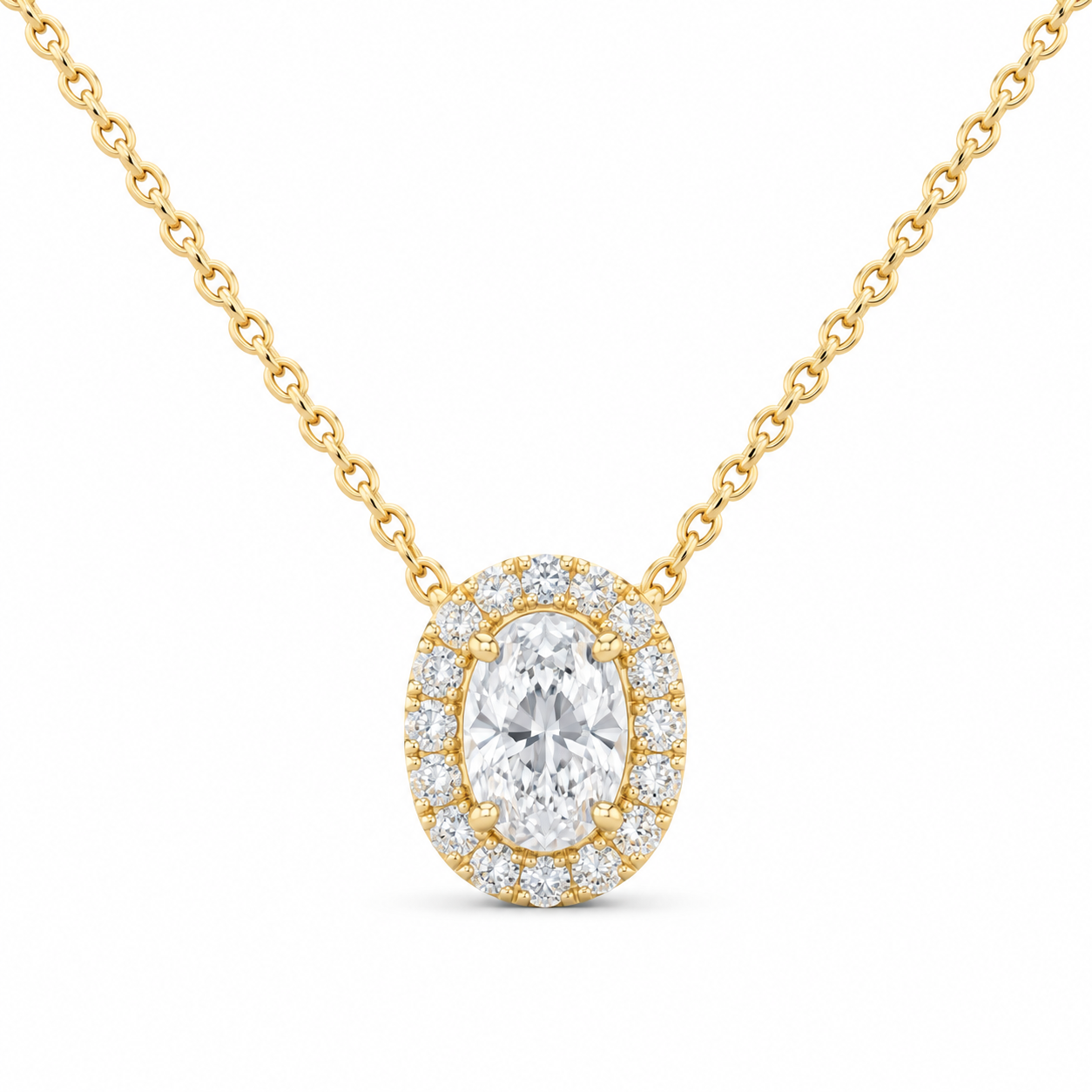 14K Yellow Gold 7/8 CTW Lab-Grown Diamond Oval Halo Necklace, photo 1