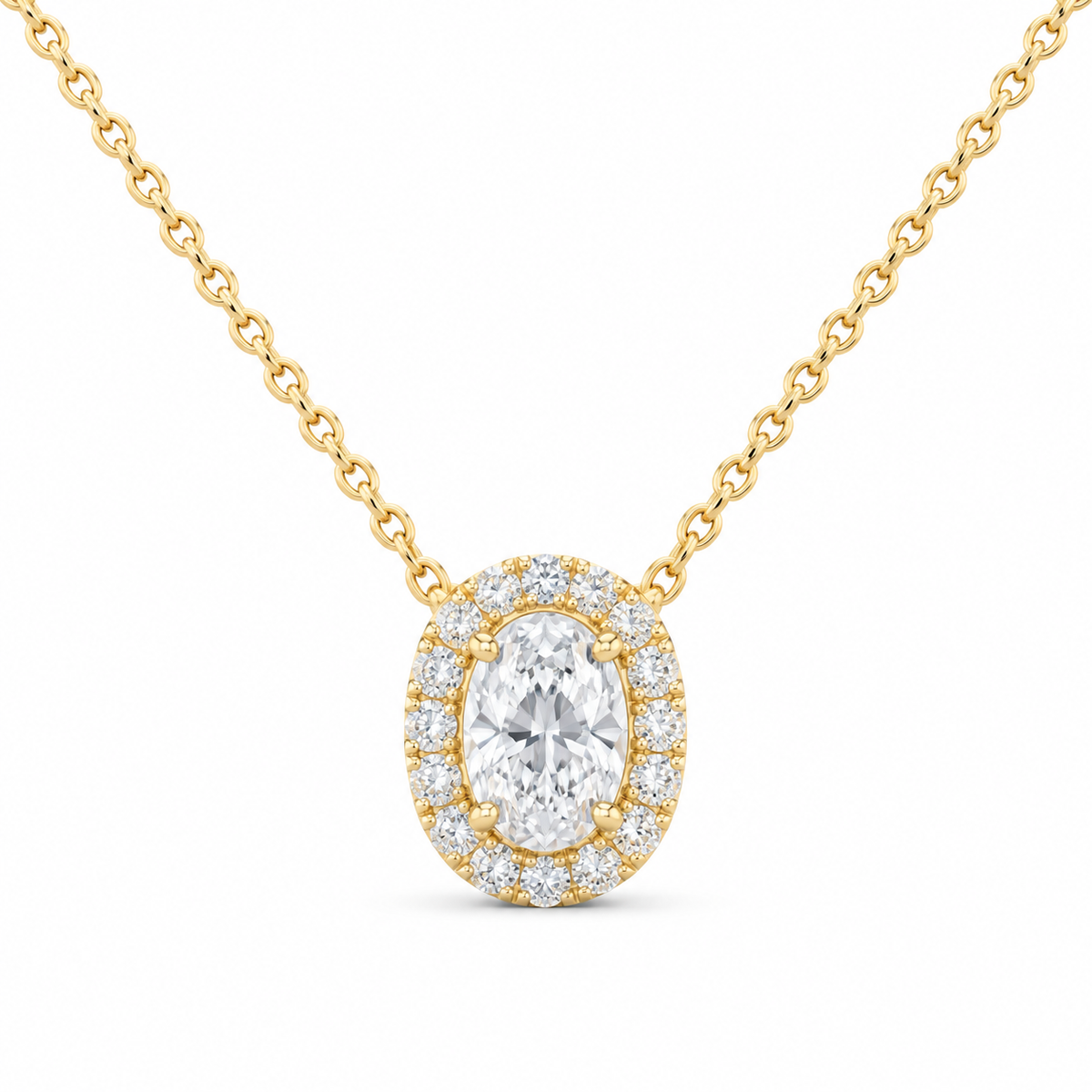 14K Yellow Gold 7/8 CTW Lab-Grown Diamond Oval Halo Necklace, photo 1