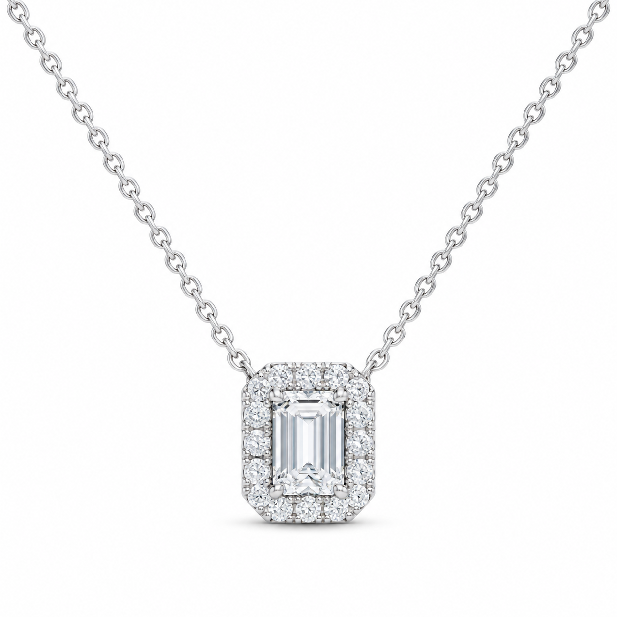 14K White Gold 1/2 CTW Lab-Grown Diamond Emerald Necklace, photo 1