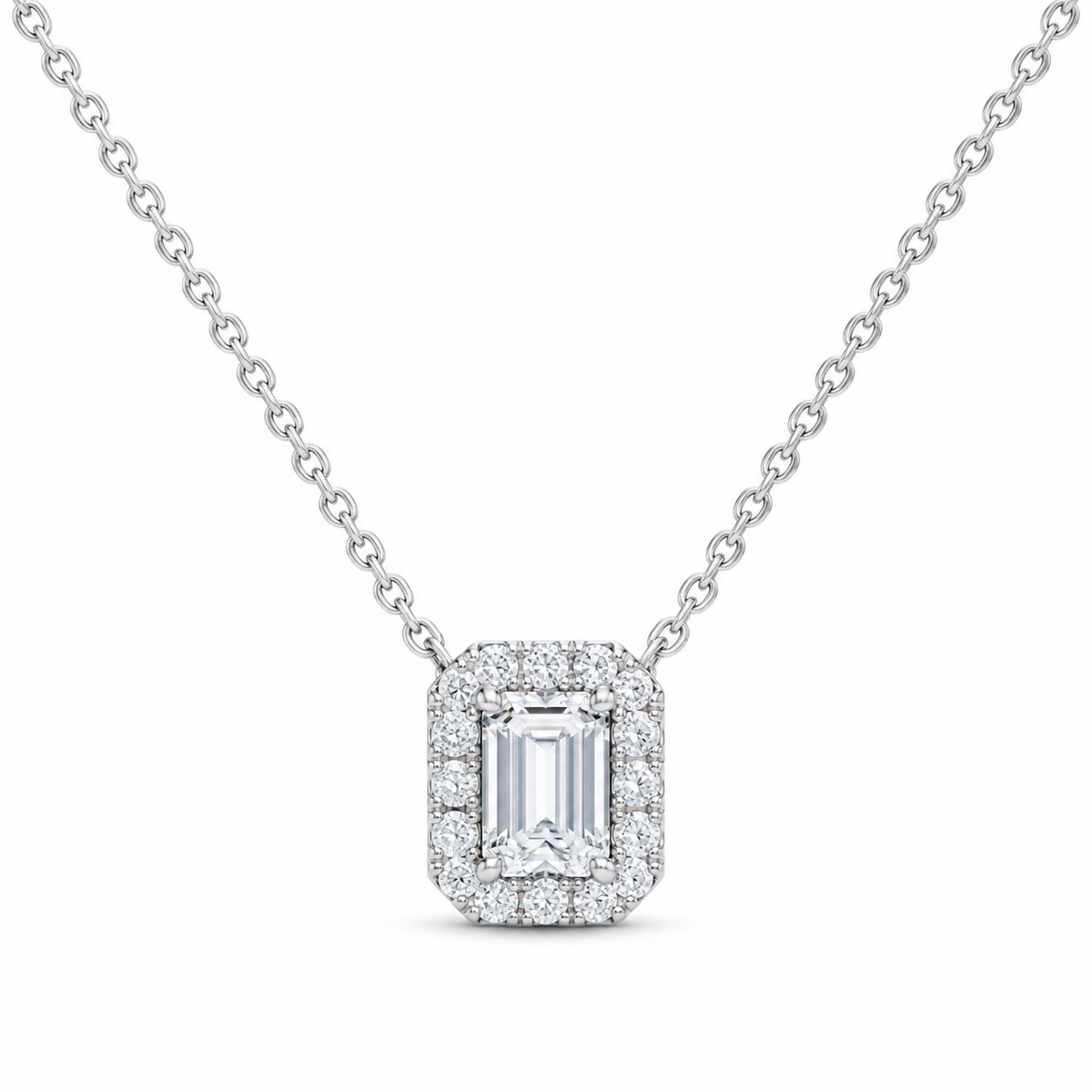 14K White Gold 1/2 CTW Lab-Grown Diamond Emerald Necklace, photo 1