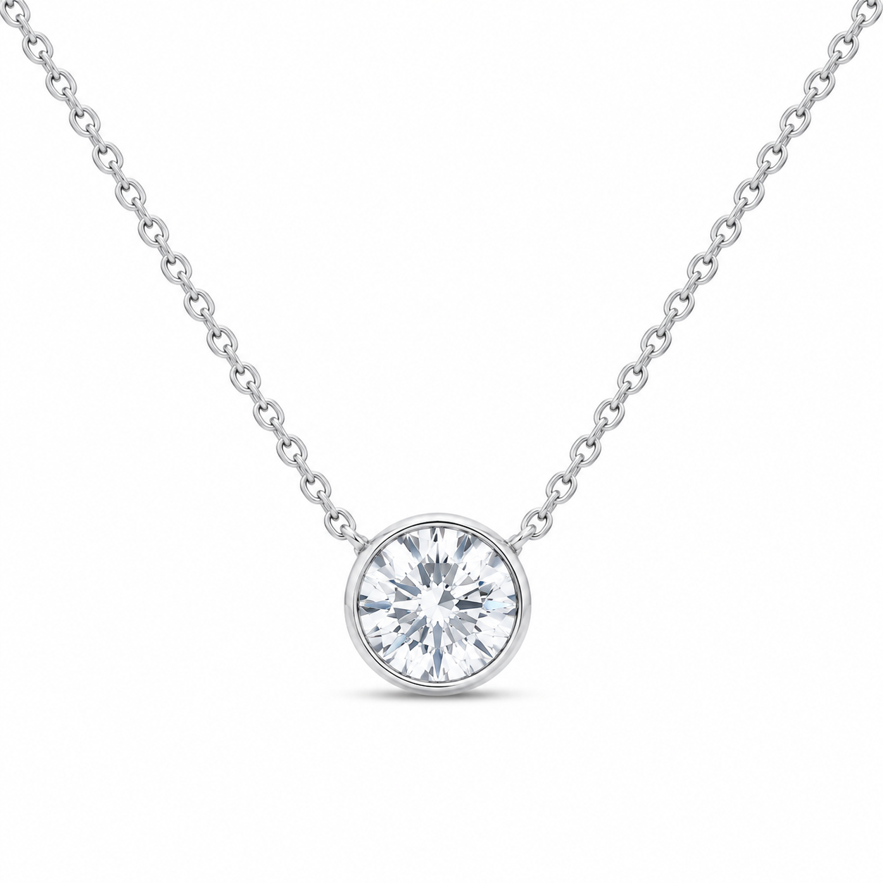 14K White Gold 1/2 CTW Lab-Grown Diamond Round Bezel Necklace, photo 1