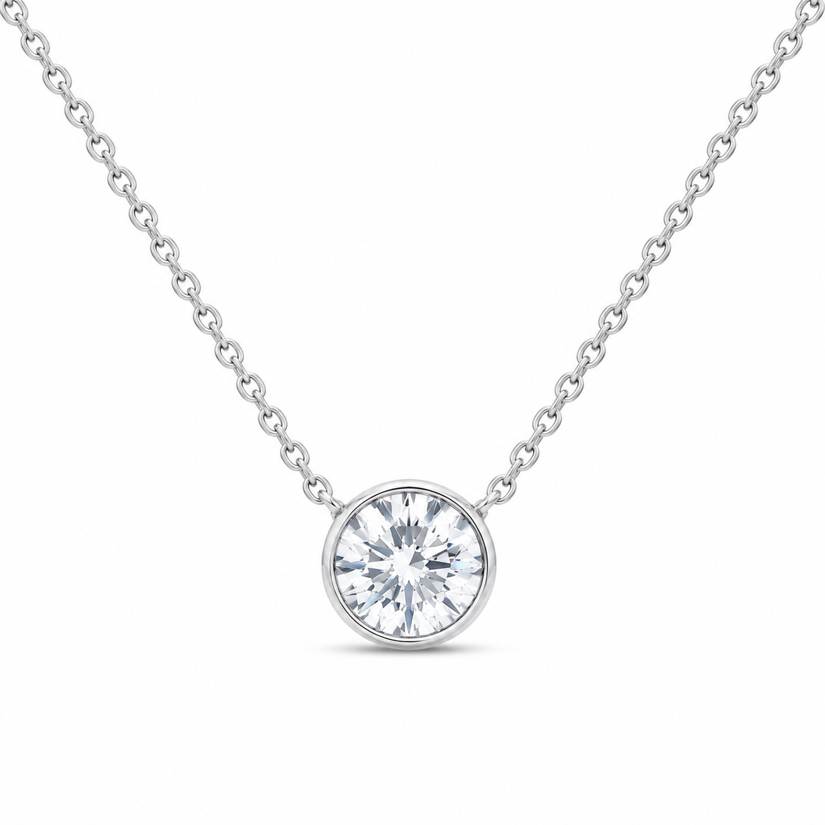 14K White Gold 1/2 CTW Lab-Grown Diamond Round Bezel Necklace, photo 1