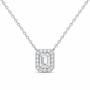 14K White Gold 7/8 CTW Lab-Grown Diamond Emerald Halo Necklace, photo 1