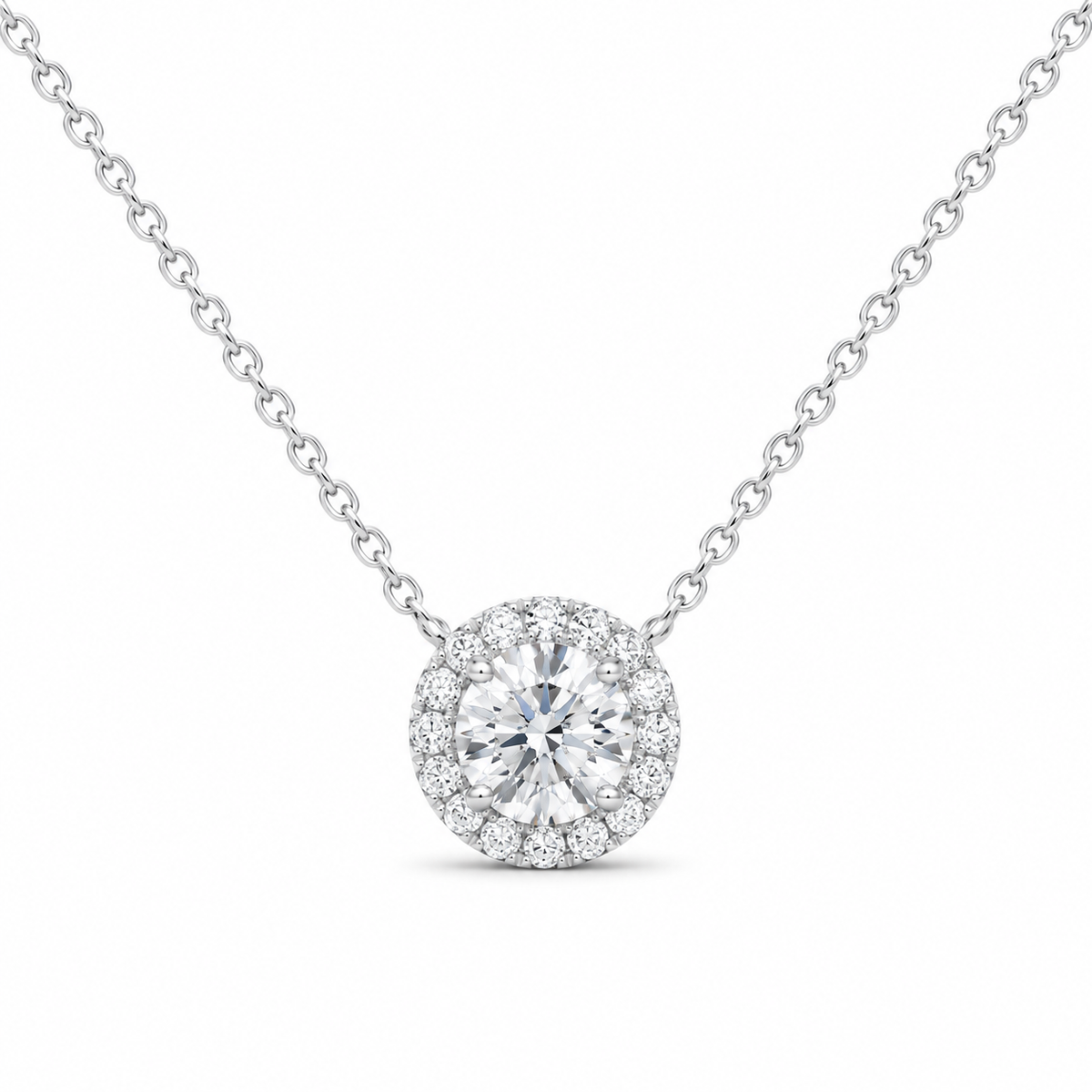 14K White Gold 1 CTW Lab-Grown Diamond Round Necklace, photo 1