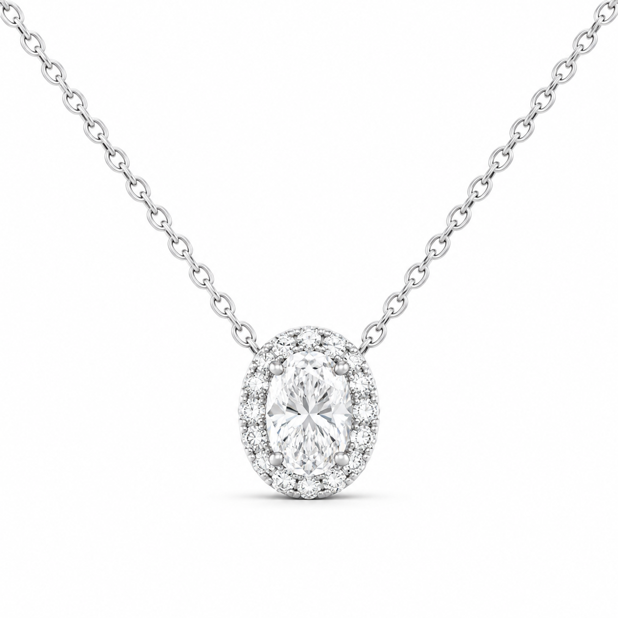 14K White Gold 1/2 CTW Lab-Grown Diamond Oval Necklace, photo 1