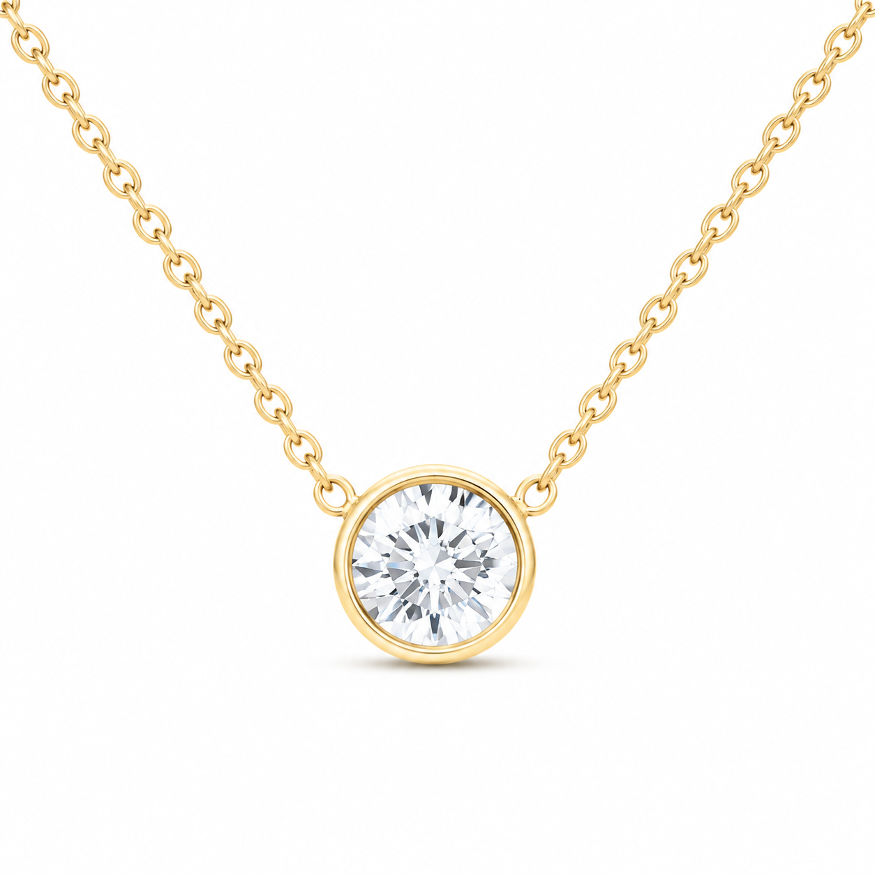 14K Yellow Gold 1/2 CTW Lab-Grown Diamond Round Bezel Necklace, photo 1