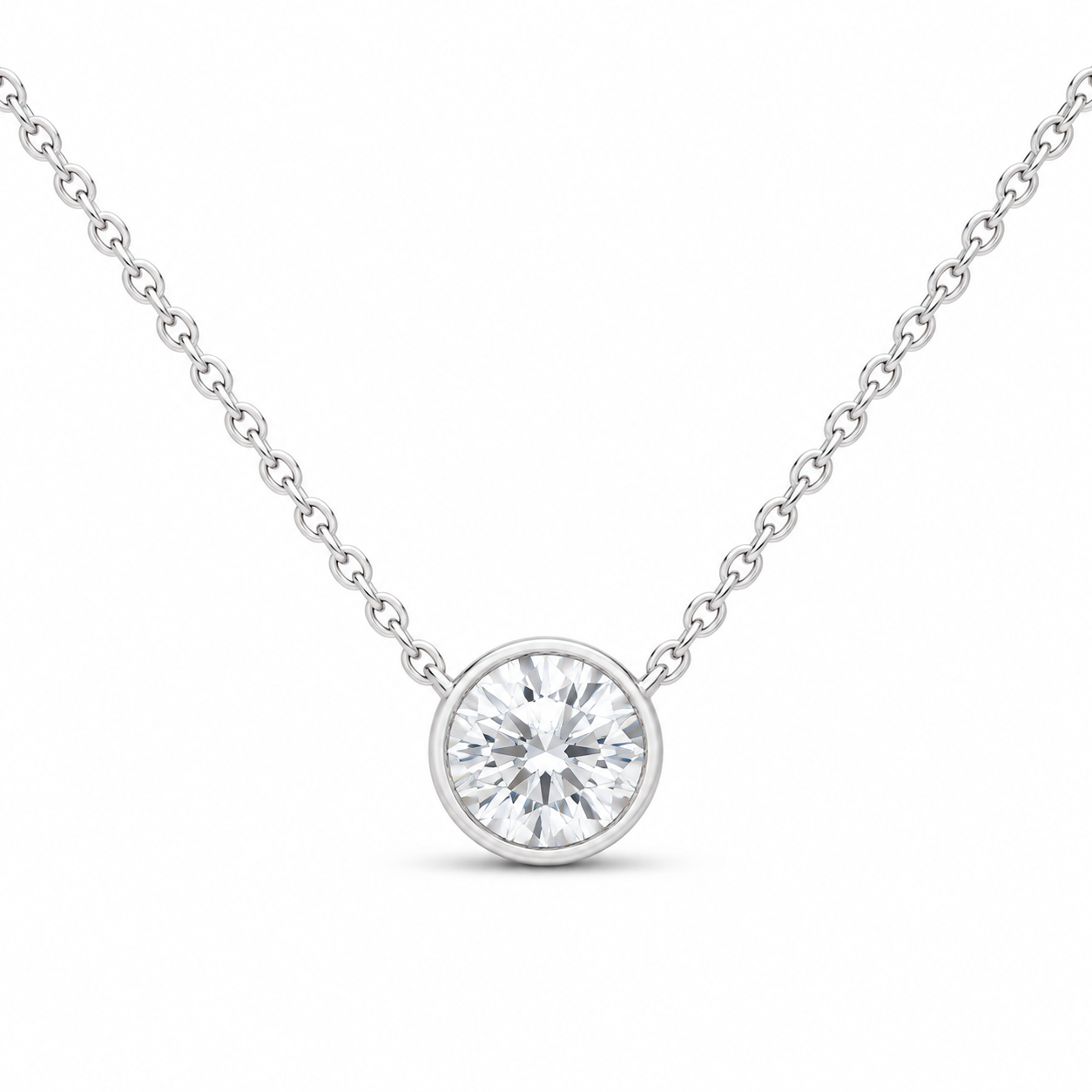 14K White Gold 1 CTW Lab-Grown Diamond Round Bezel Necklace, photo 1