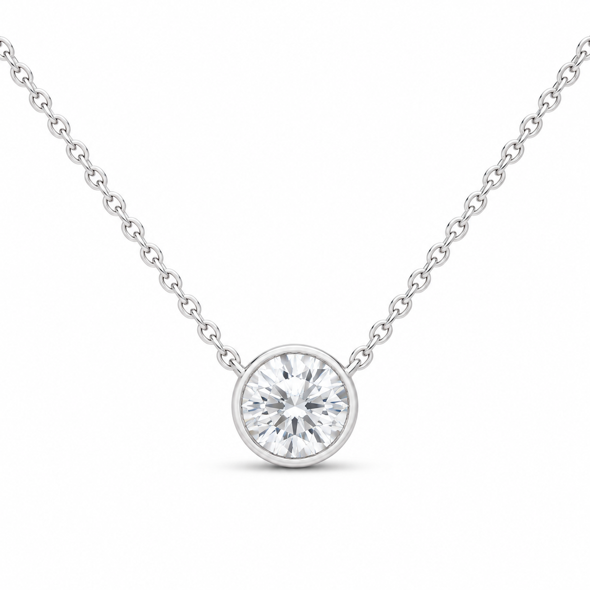 14K White Gold 1 CTW Lab-Grown Diamond Round Bezel Necklace, photo 1