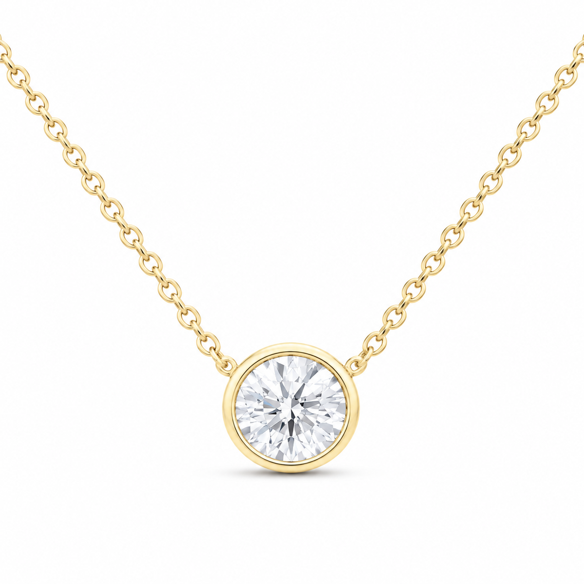 14K Yellow Gold 1 CTW Lab-Grown Diamond Round Bezel Necklace, photo 1