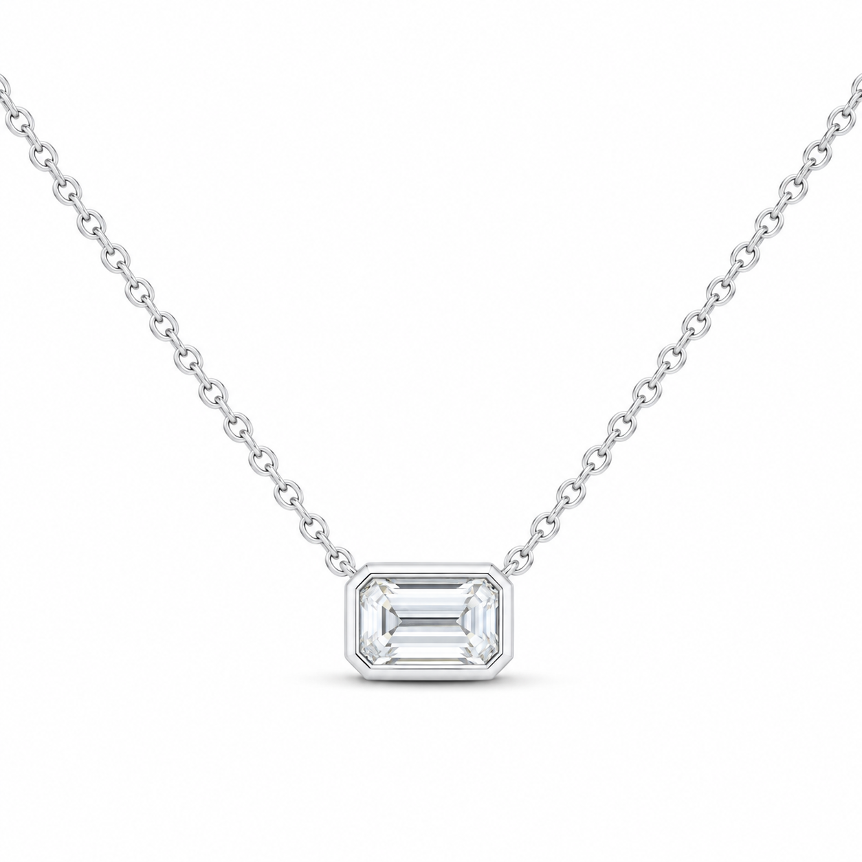 14K White Gold 1/2 CTW Lab-Grown Diamond Emerald Bezel Necklace, photo 1