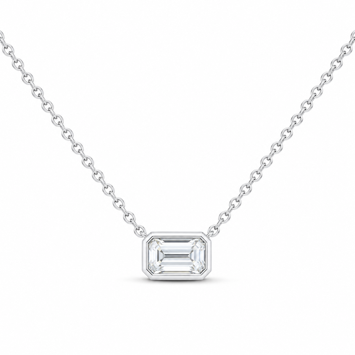14K White Gold 1/2 CTW Lab-Grown Diamond Emerald Bezel Necklace, photo 1