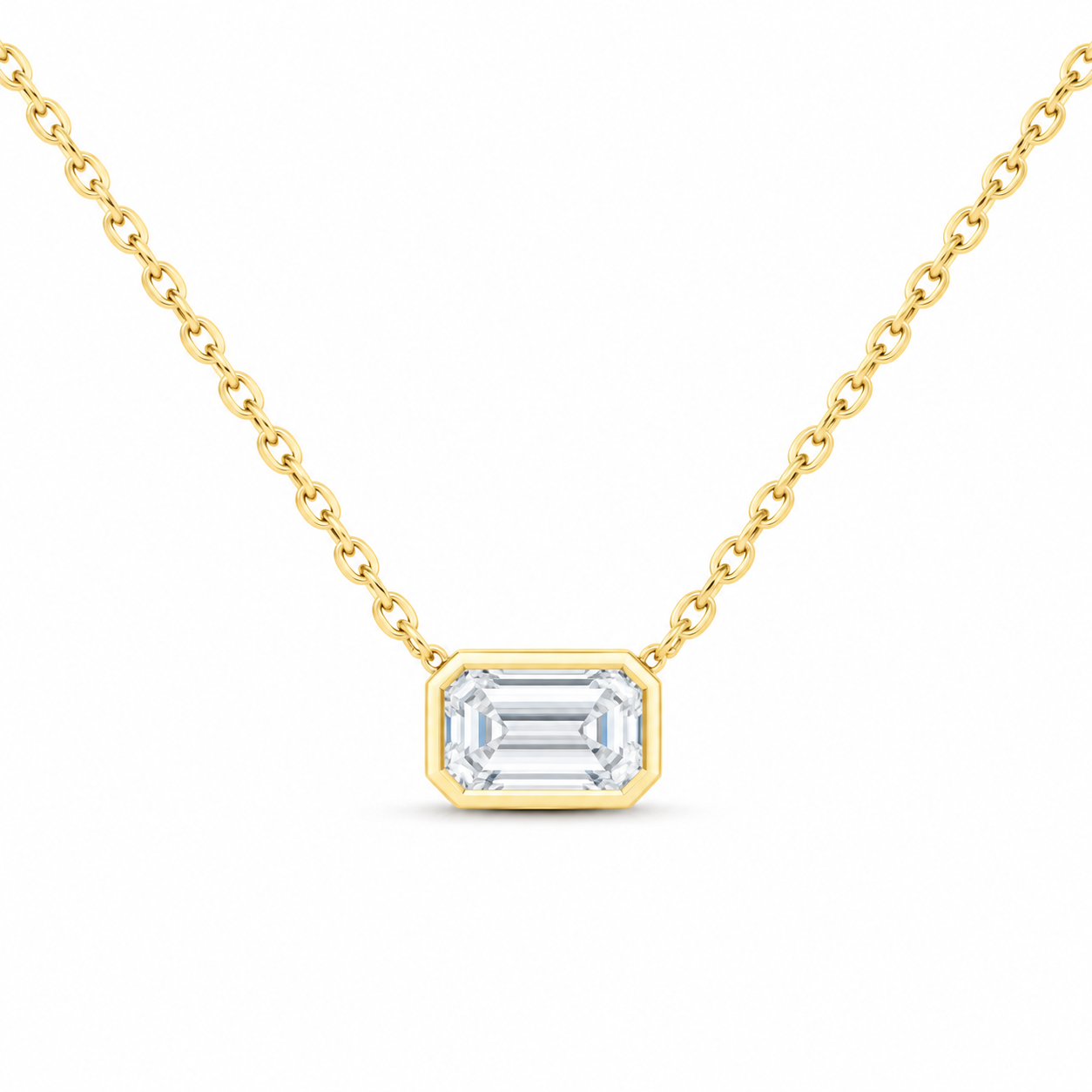14K Yellow Gold 1/2 CTW Lab-Grown Diamond Emerald Bezel Necklace, photo 1