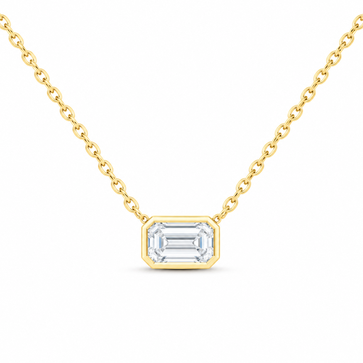 14K Yellow Gold 1/2 CTW Lab-Grown Diamond Emerald Bezel Necklace, photo 1
