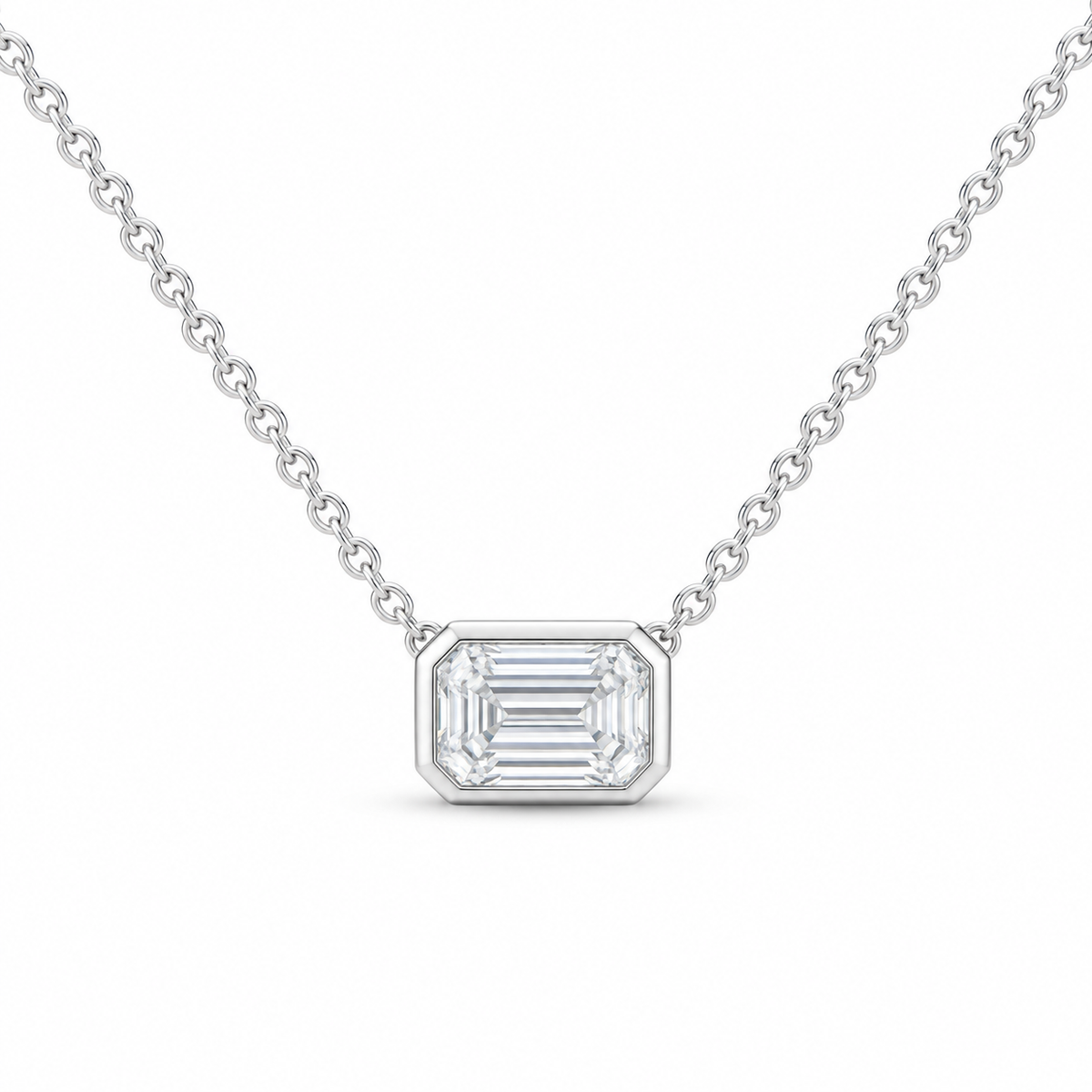 14K White Gold 1 CTW Lab-Grown Diamond Emerald Bezel Necklace, photo 1