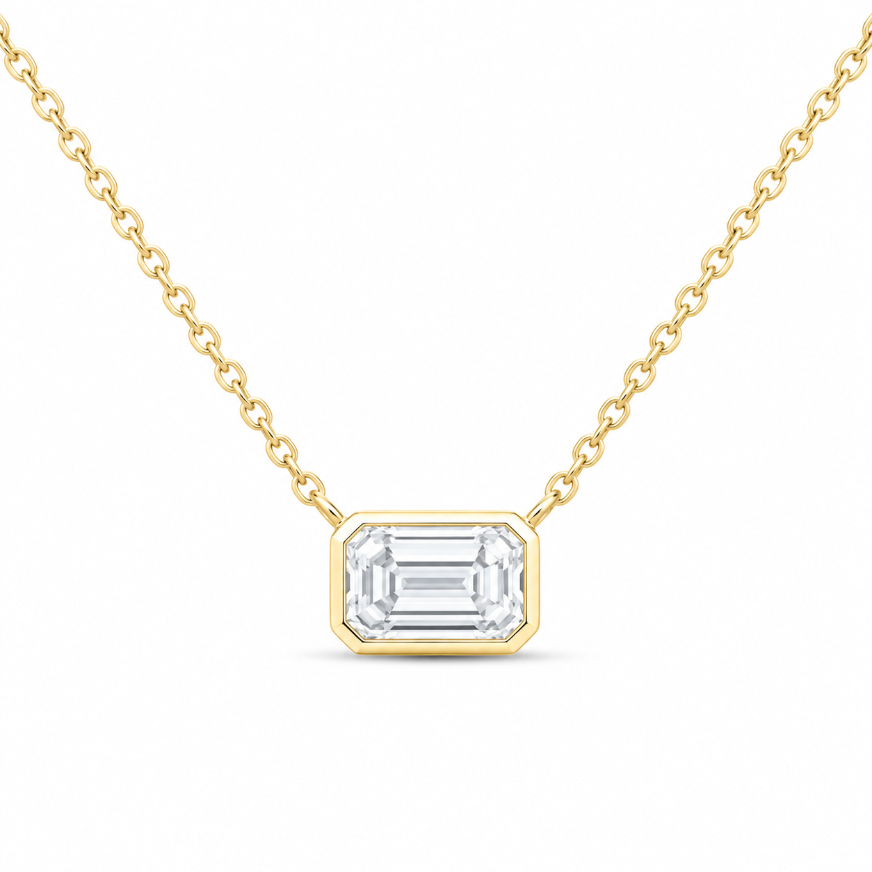 14K Yellow Gold 1 CTW Lab-Grown Diamond Emerald Bezel Necklace, photo 1