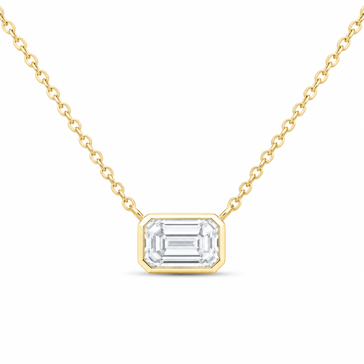 14K Yellow Gold 1 CTW Lab-Grown Diamond Emerald Bezel Necklace, photo 1