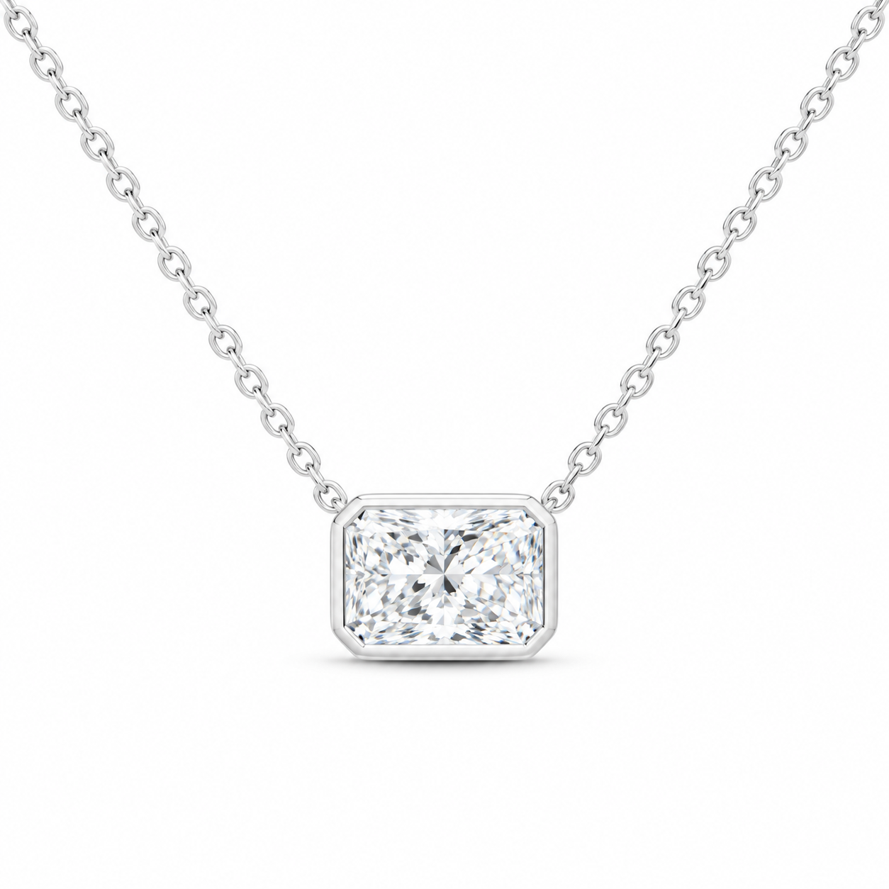 14K White Gold 1 CTW Lab-Grown Diamond Radiant Bezel Necklace, photo 1