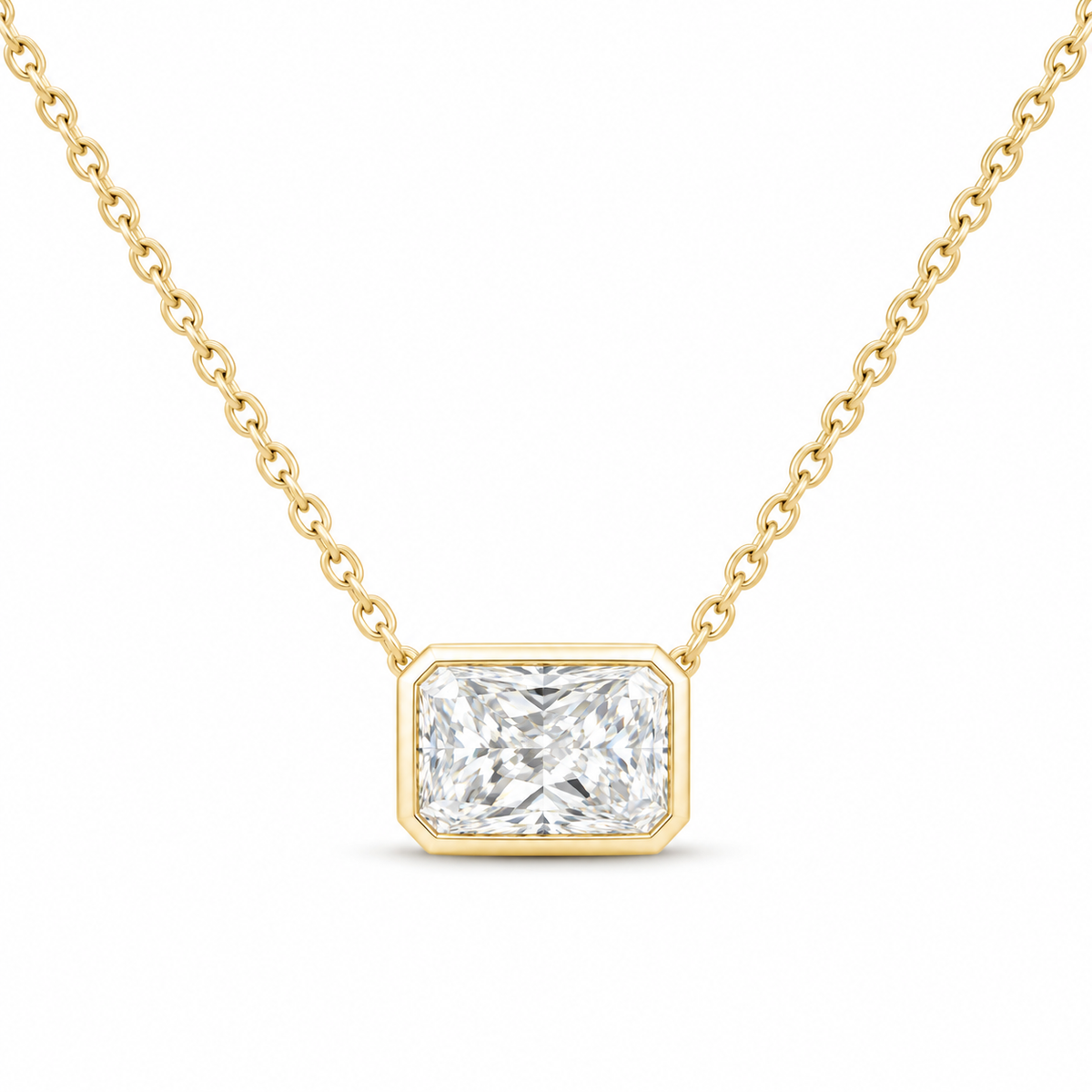 14K Yellow Gold 1 CTW Lab-Grown Diamond Radiant Bezel Necklace, photo 1