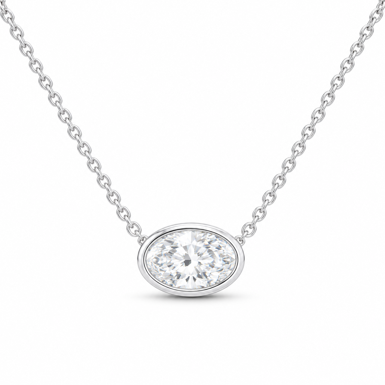 14K White Gold 1 CTW Lab-Grown Diamond Oval Bezel Necklace, photo 1