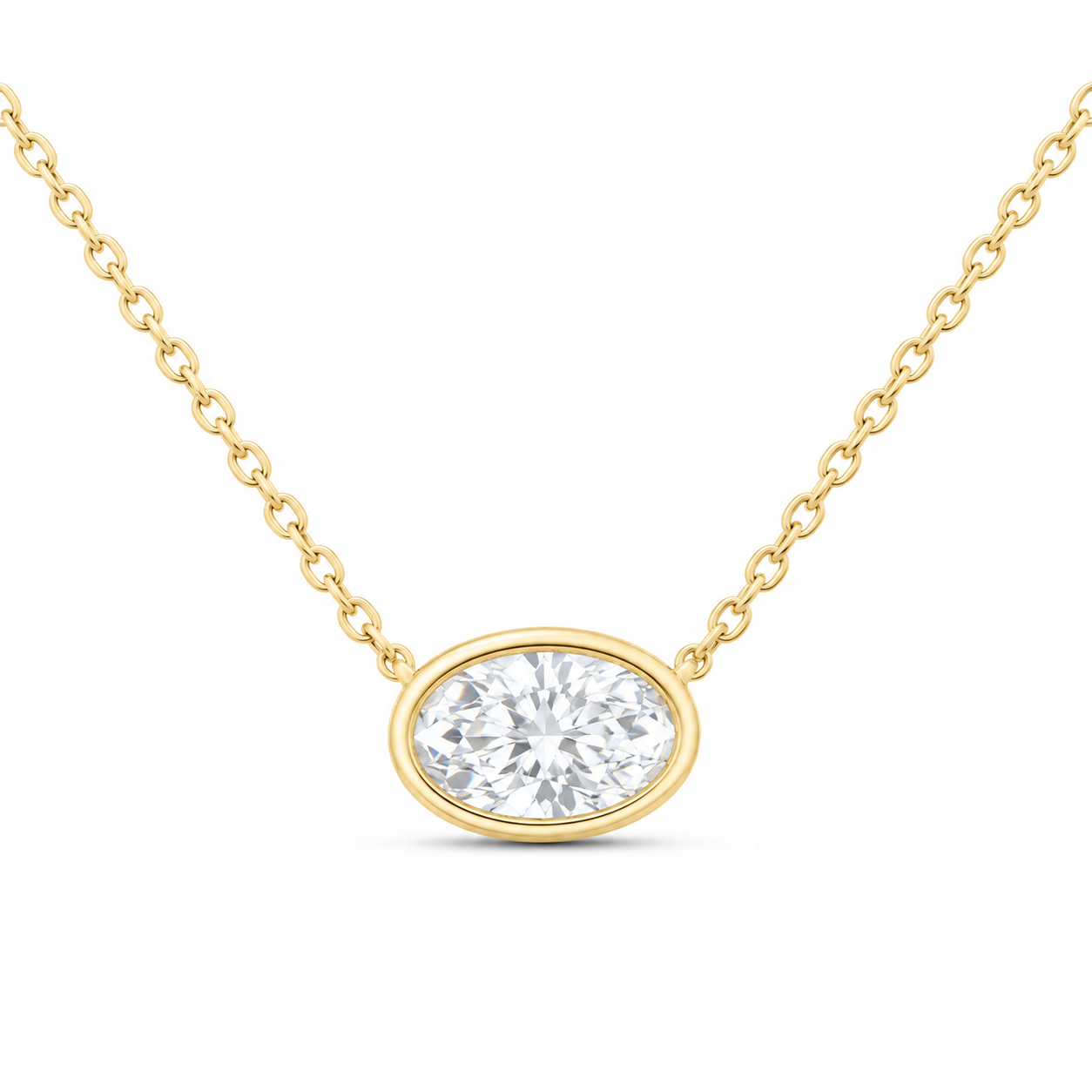14K Yellow Gold 1 CTW Lab-Grown Diamond Oval Bezel Necklace, photo 1