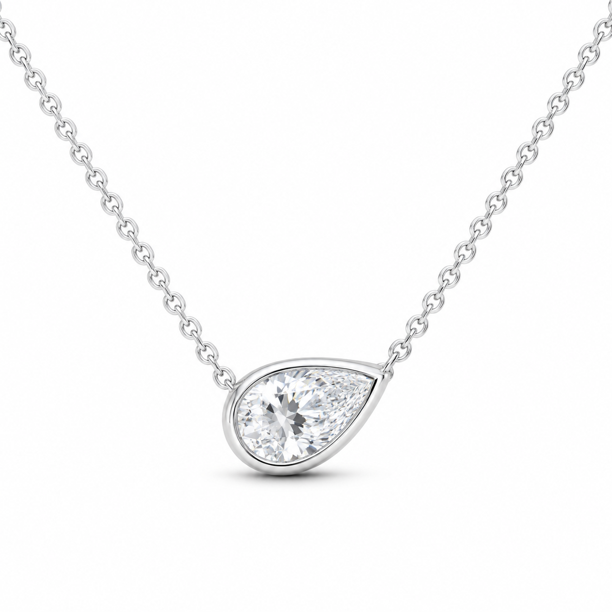 14K White Gold 1 CTW Lab-Grown Diamond Pear Bezel Necklace, photo 1