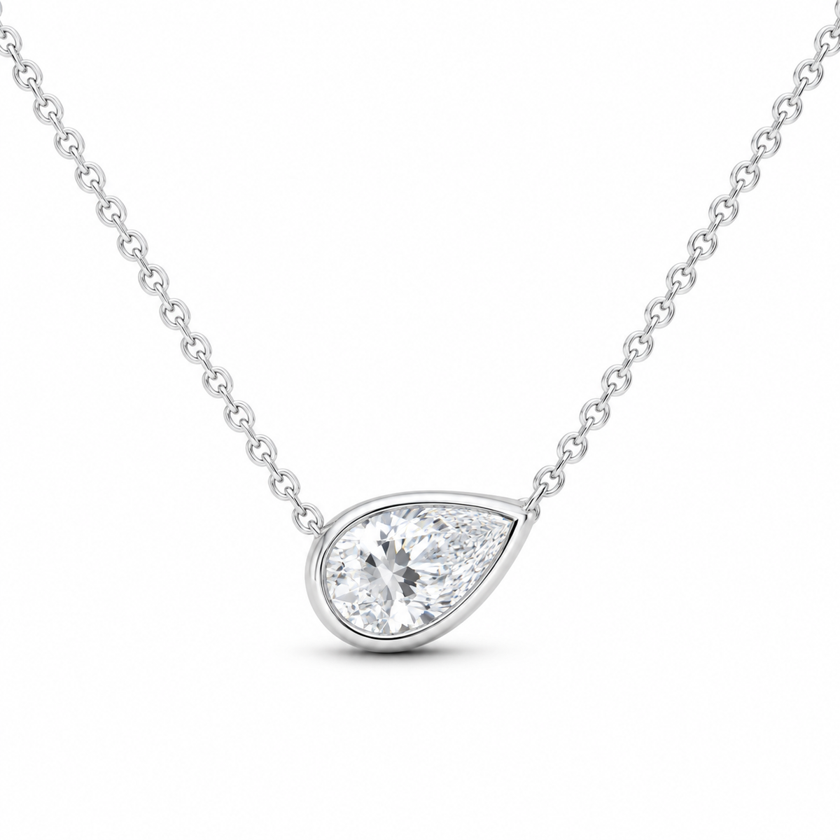 14K White Gold 1 CTW Lab-Grown Diamond Pear Bezel Necklace, photo 1