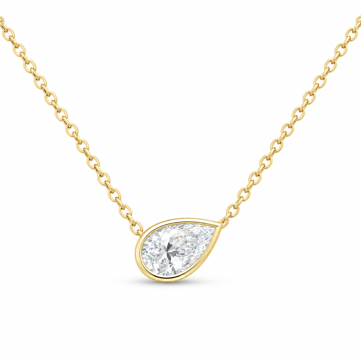 14K Yellow Gold 1 CTW Lab-Grown Diamond Pear Bezel Necklace, photo 1