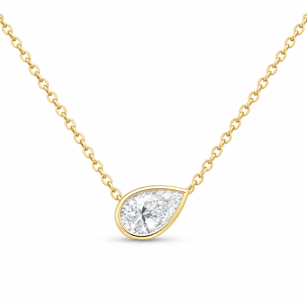 14K Yellow Gold 1 CTW Lab-Grown Diamond Pear Bezel Necklace, photo 1