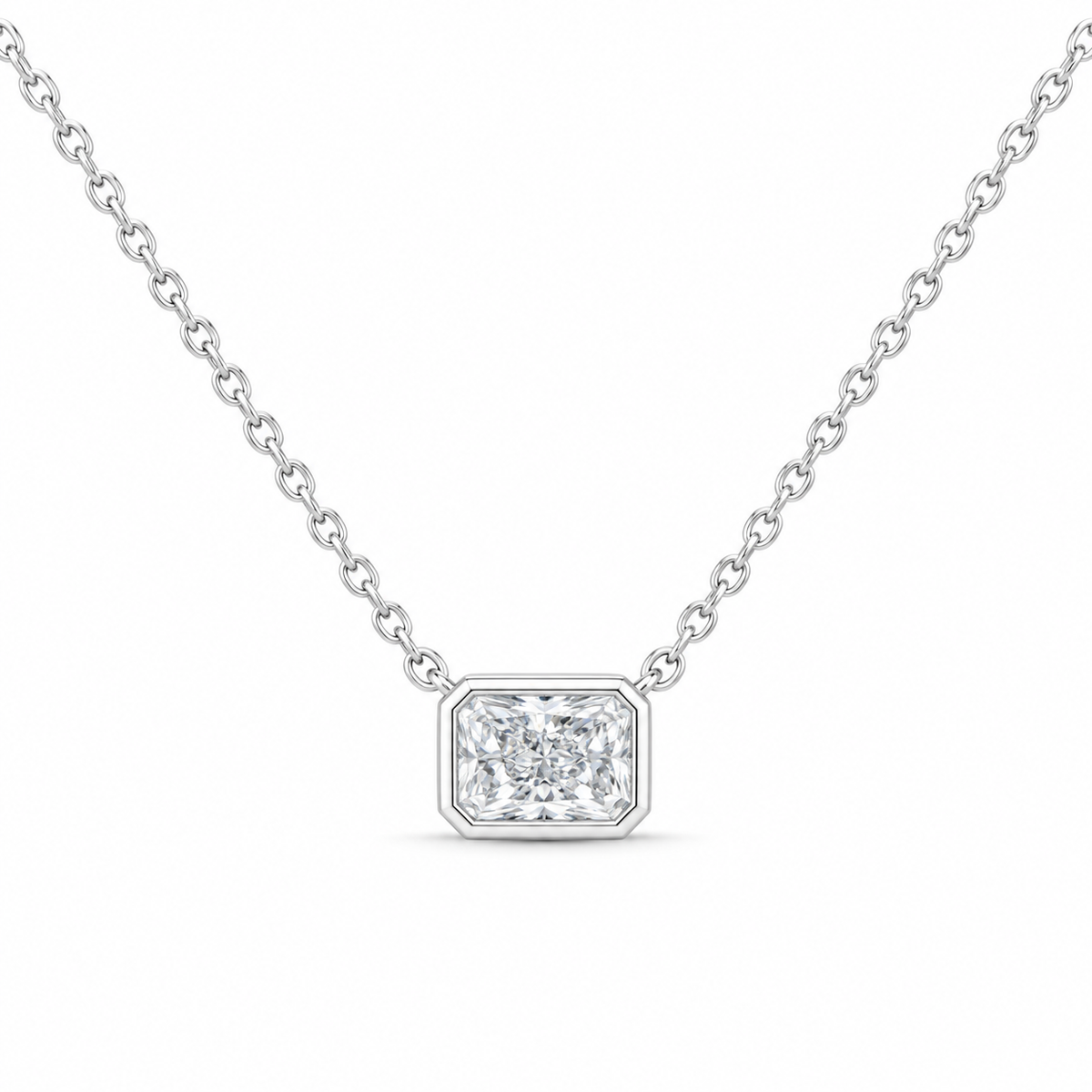 14K White Gold 1/2 CTW Lab-Grown Diamond Radiant Bezel Necklace, photo 1