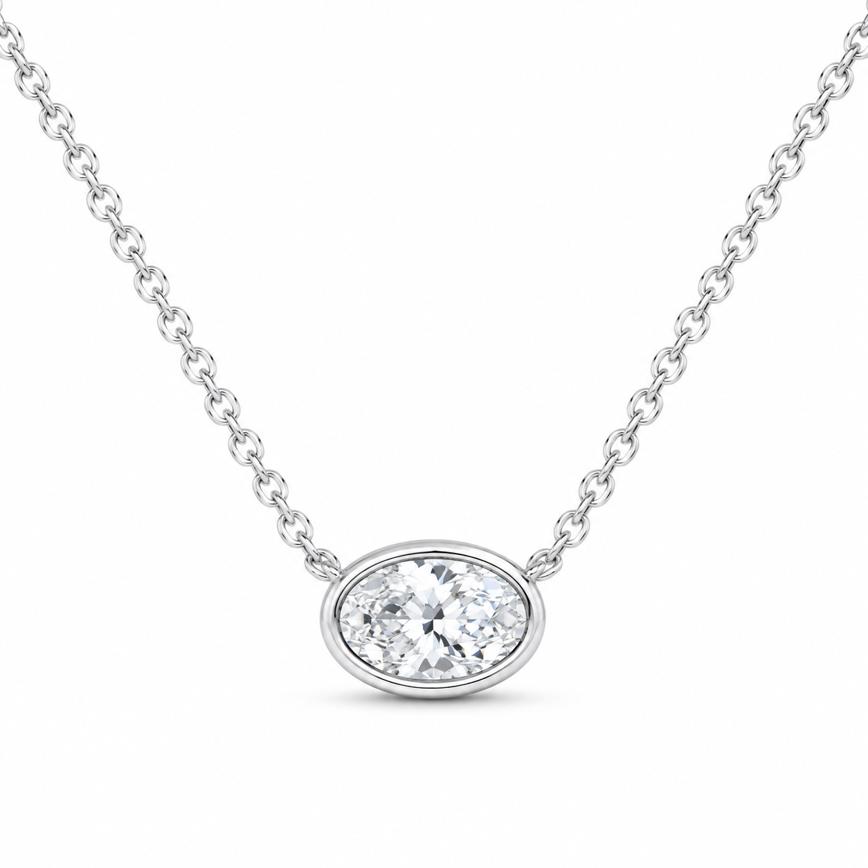14K White Gold 1/2 CTW Lab-Grown Diamond Oval Bezel Necklace, photo 1