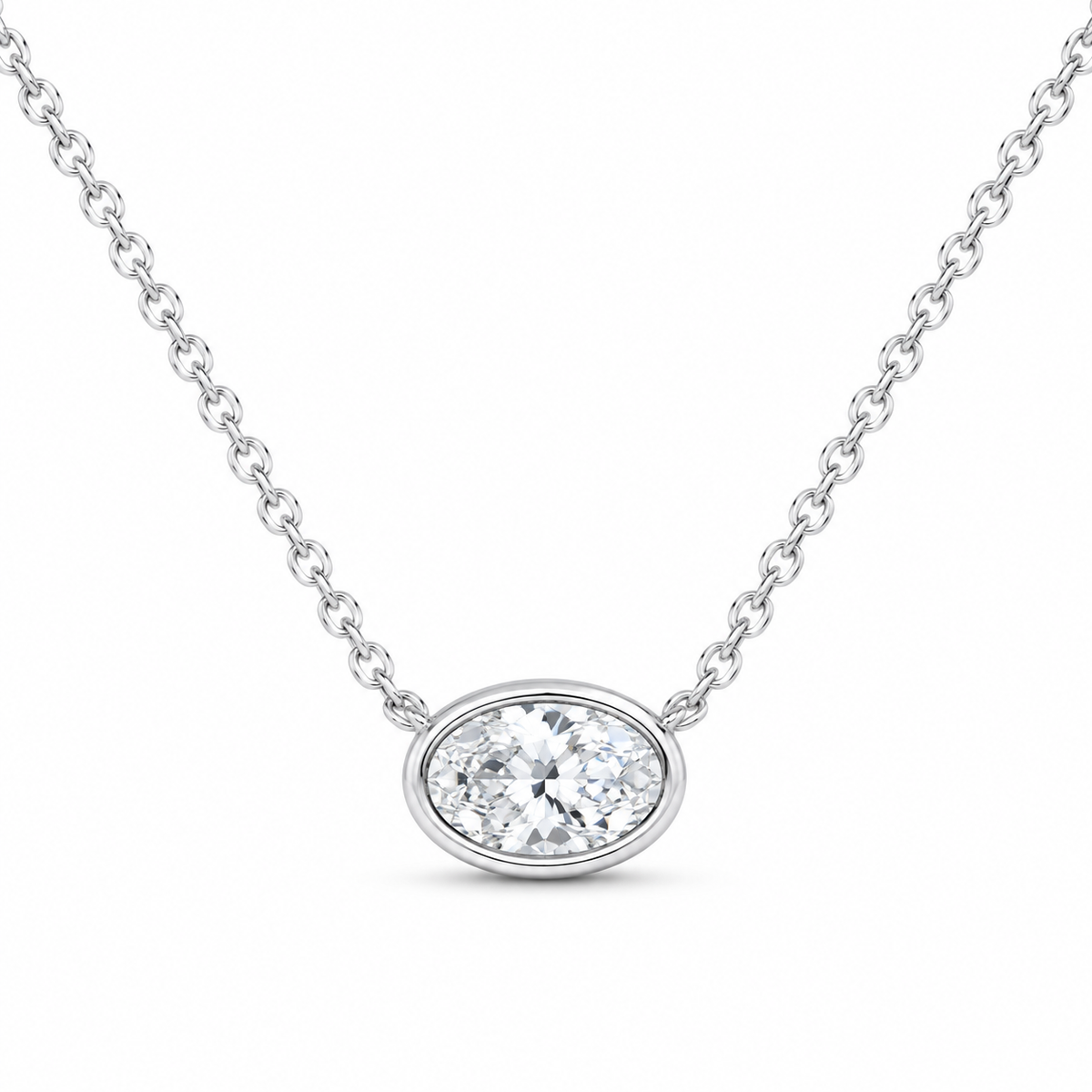 14K White Gold 1/2 CTW Lab-Grown Diamond Oval Bezel Necklace, photo 1