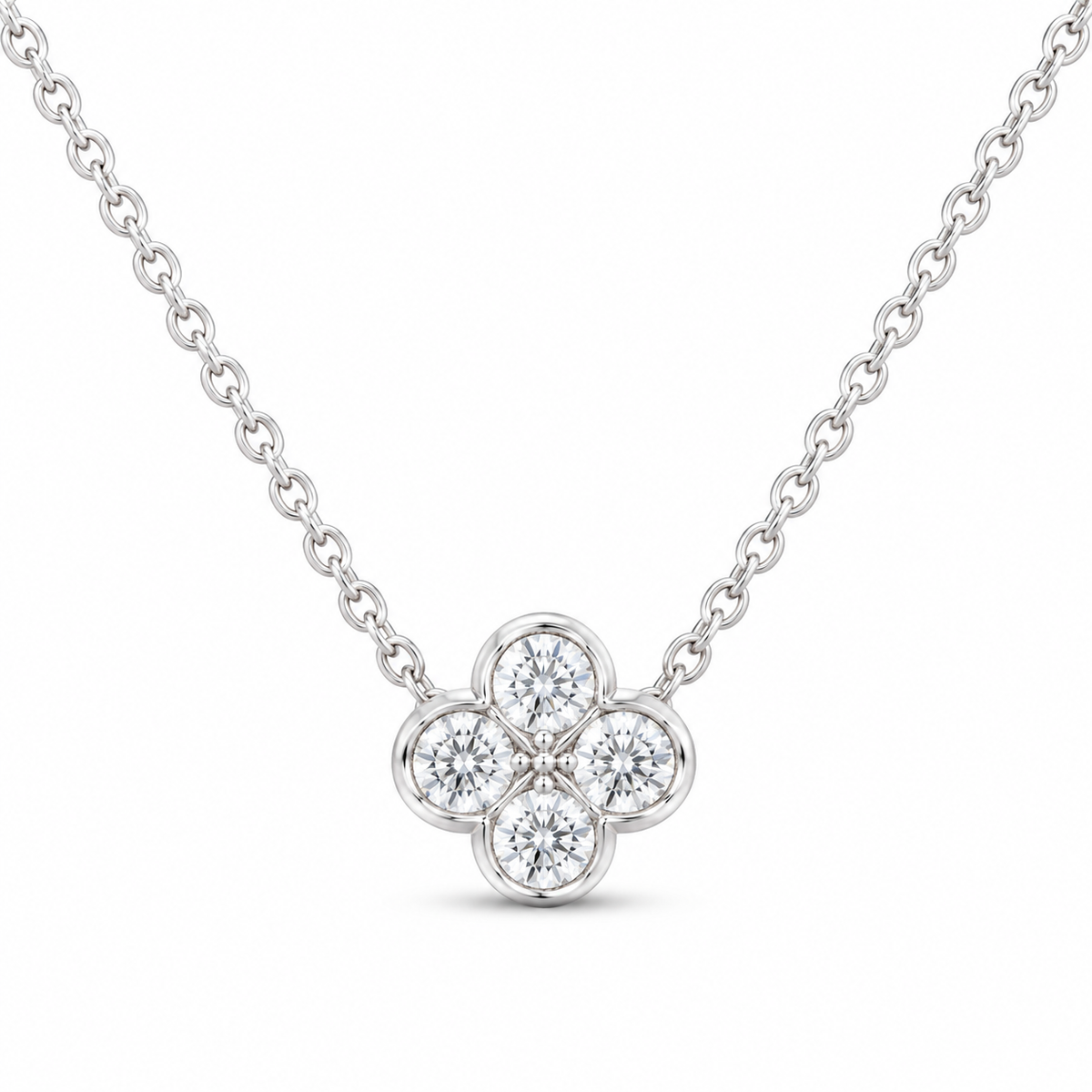 14K White Gold 1/2 CTW Lab-Grown Diamond Clover Necklace, photo 1