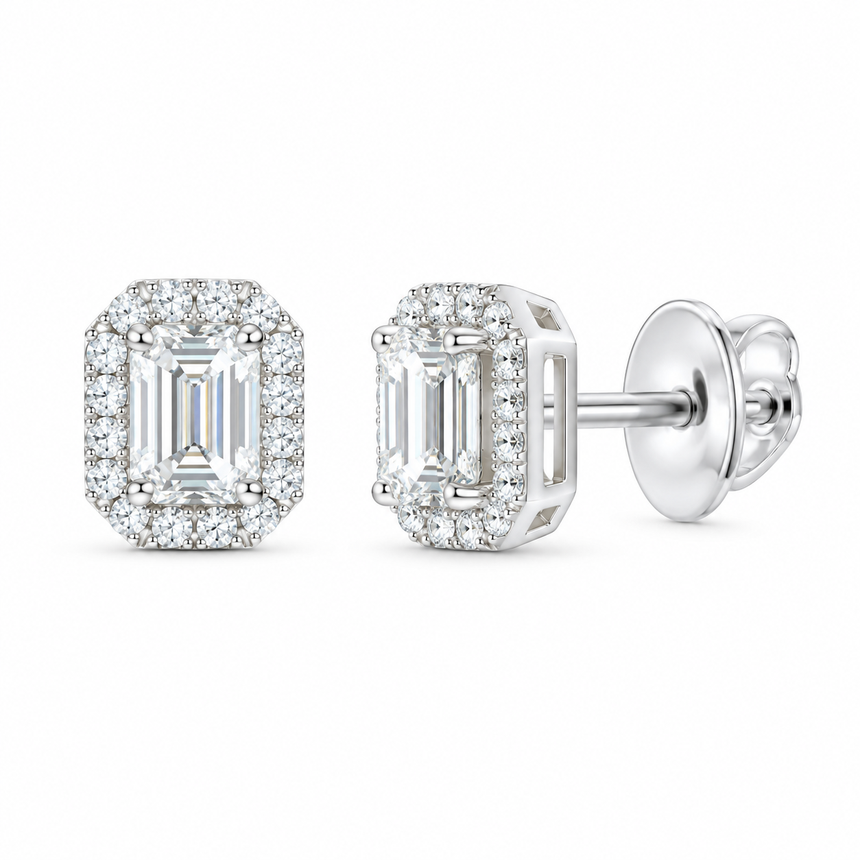 14K White Gold 5/8 CTW Lab-Grown Diamond Emerald Stud Earrings, photo 1