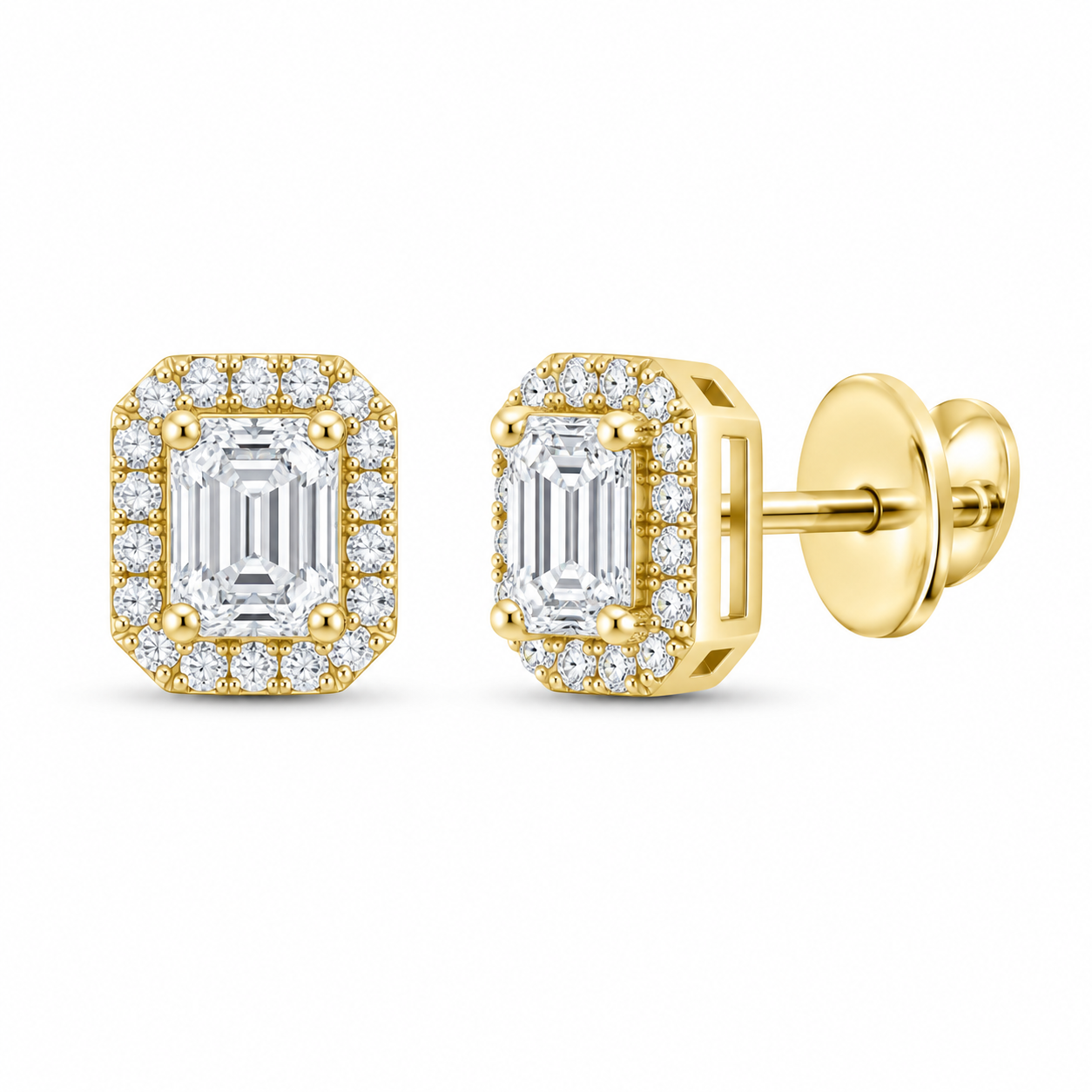 14K Yellow Gold 5/8 CTW Lab-Grown Diamond Emerald Stud Earrings, photo 1