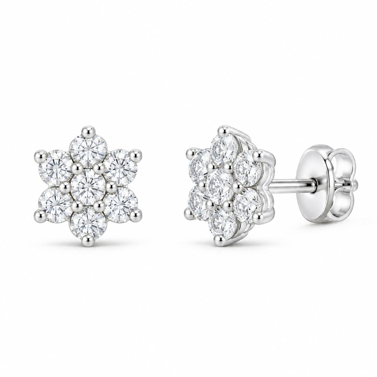 14K White Gold 1/2 CTW Lab-Grown Diamond Flower Stud Earrings, photo 1